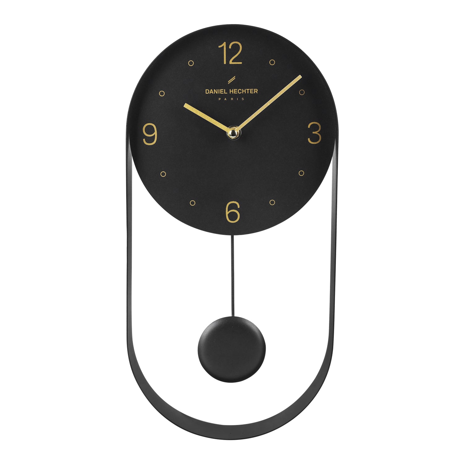 Daniel Hechter Paris Wall Clock, Silent Sweep Non-Ticking Quartz Movement, Black Dial, Oval All-Metal Frame,Metal Pendulum - DHCL1006-11