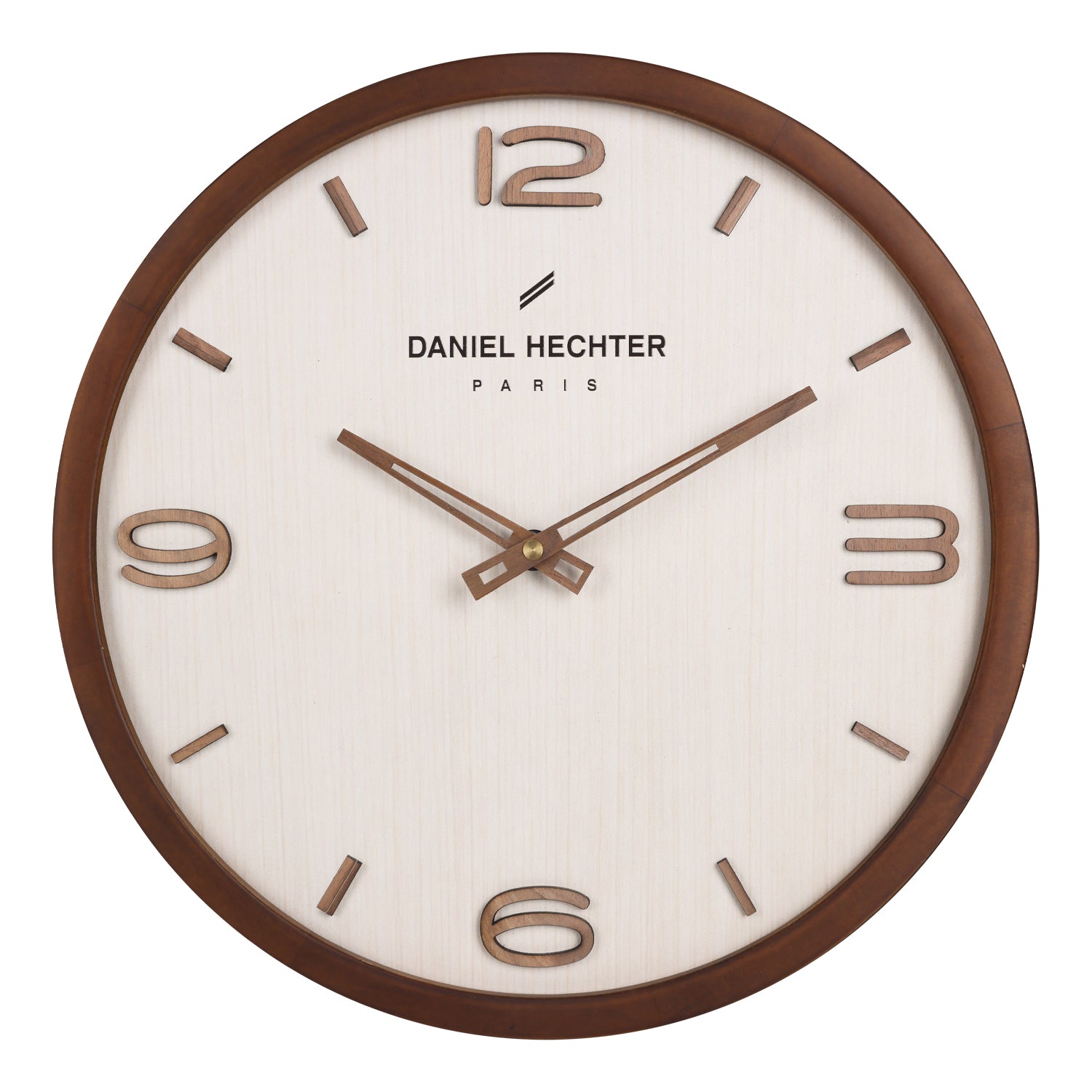 Daniel Hechter Paris Wall Clock, Silent Sweep Non-Ticking Quartz Movement, Wood-Grain Dial, Brown Wooden Frame - DHCL1005-33