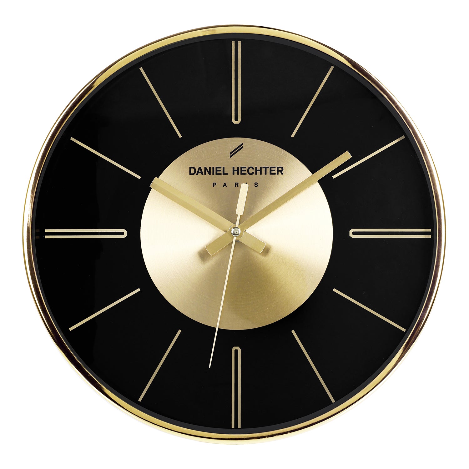 Daniel Hechter Paris Wall Clock, Silent Sweep Non-Ticking Quartz Movement, Black Dial, Gold Aluminum Face & Metal Frame - DHCL1004-22