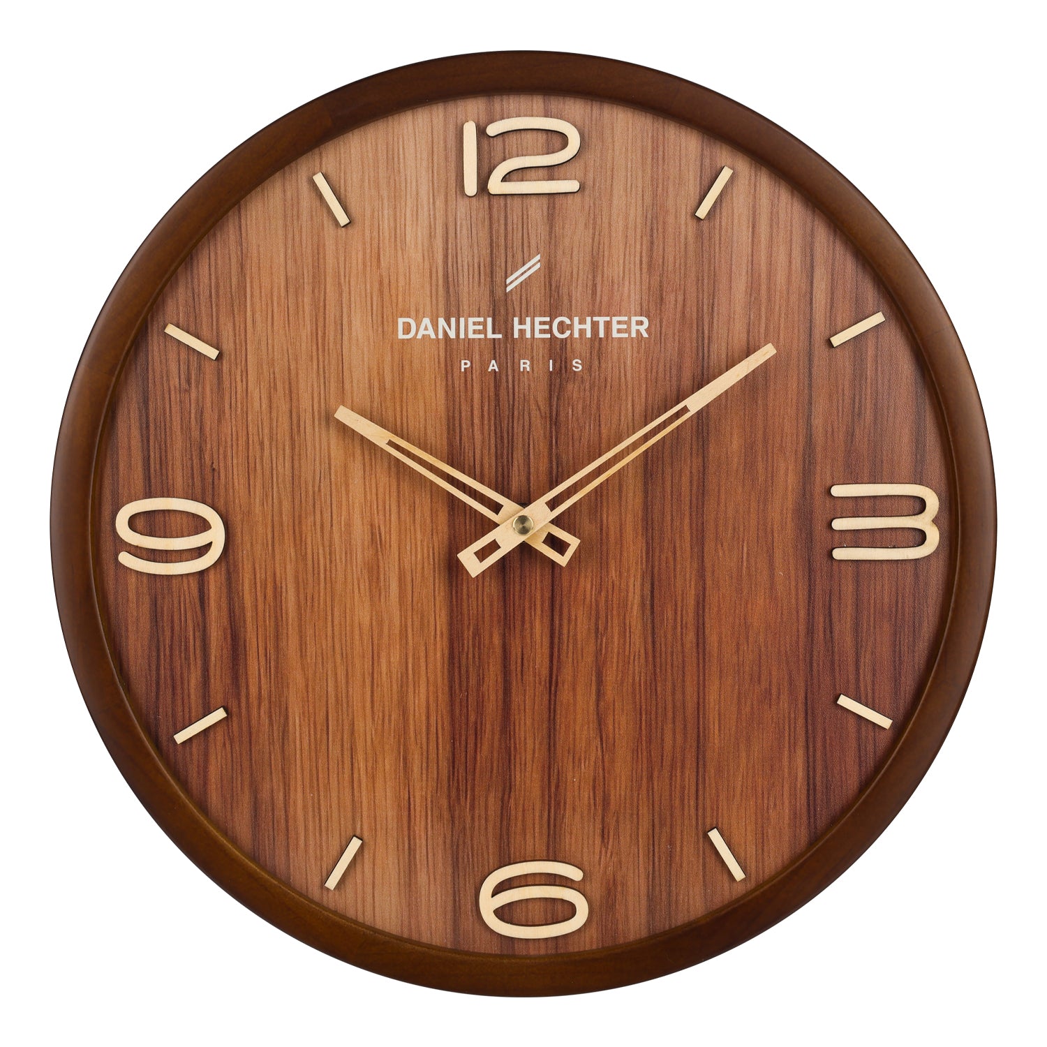 Daniel Hechter Paris Wall Clock, Silent Sweep Non-Ticking Quartz Movement,Wood-Grain Dial, Brown Wooden Frame - DHCL1005-11