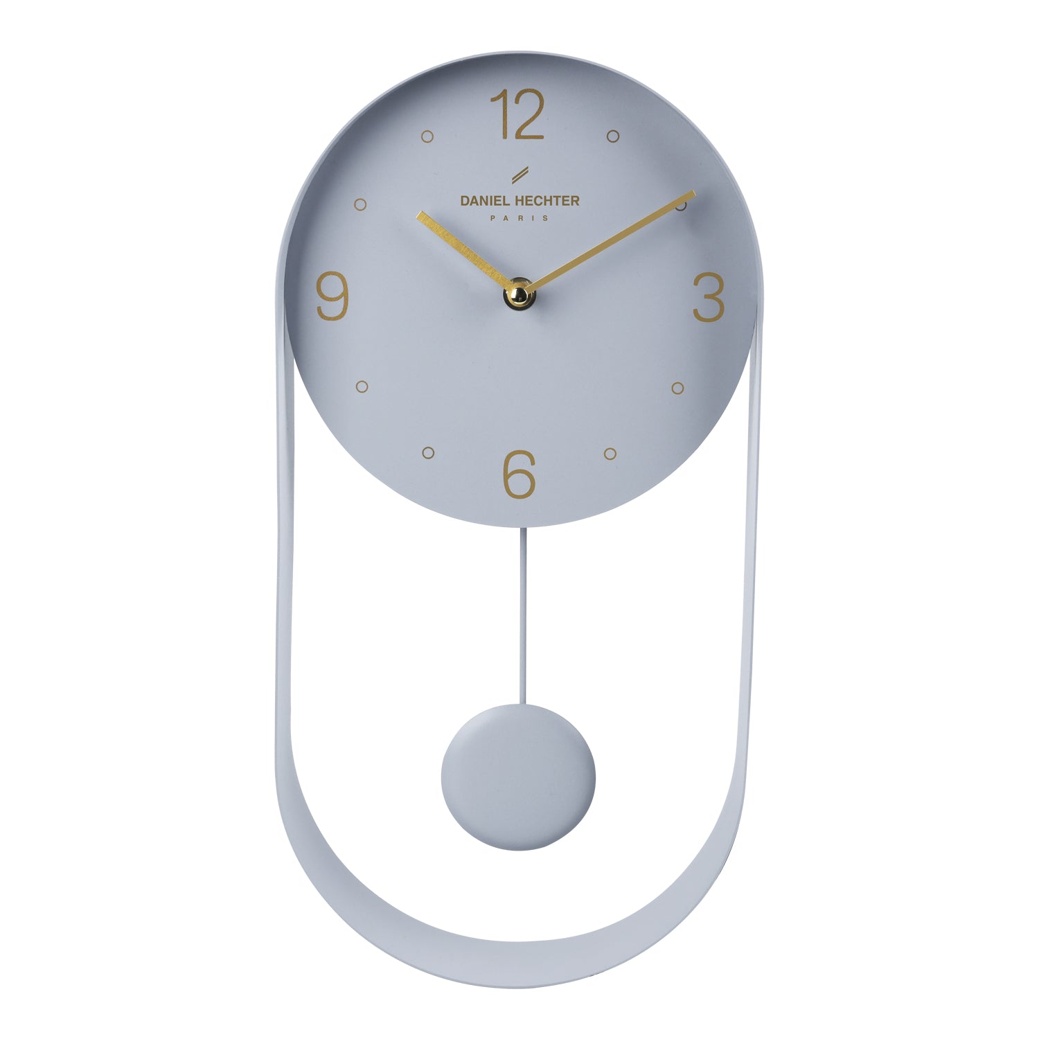 Daniel Hechter Paris Wall Clock, Silent Sweep Non-Ticking Quartz Movement, Grey Dial, Oval All-Metal Frame,Metal Pendulum - DHCL1006-33