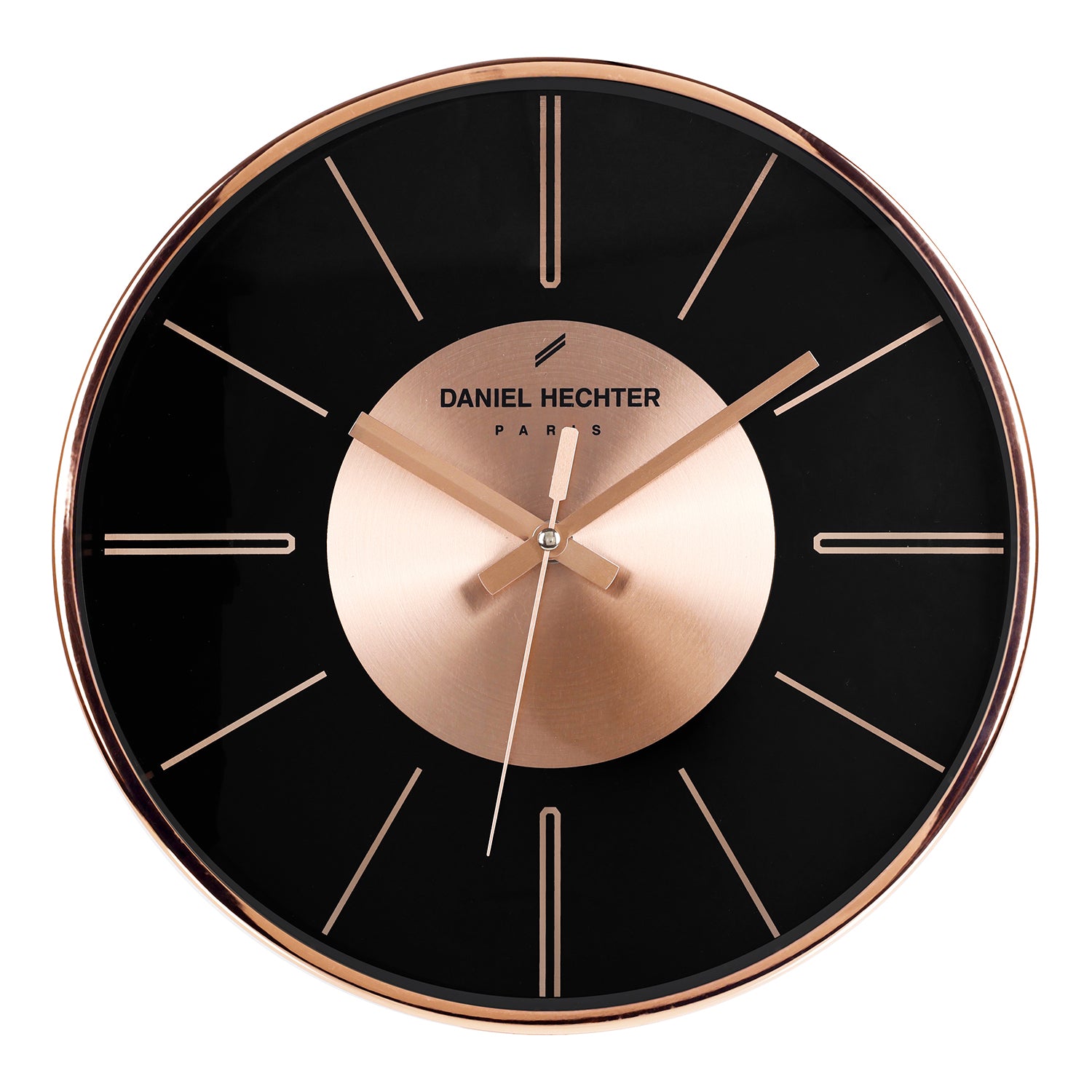 Daniel Hechter Paris Wall Clock, Silent Sweep Non-Ticking Quartz Movement,Black Dial, Rose Gold Aluminum Face & Metal Frame - DHCL1004-11