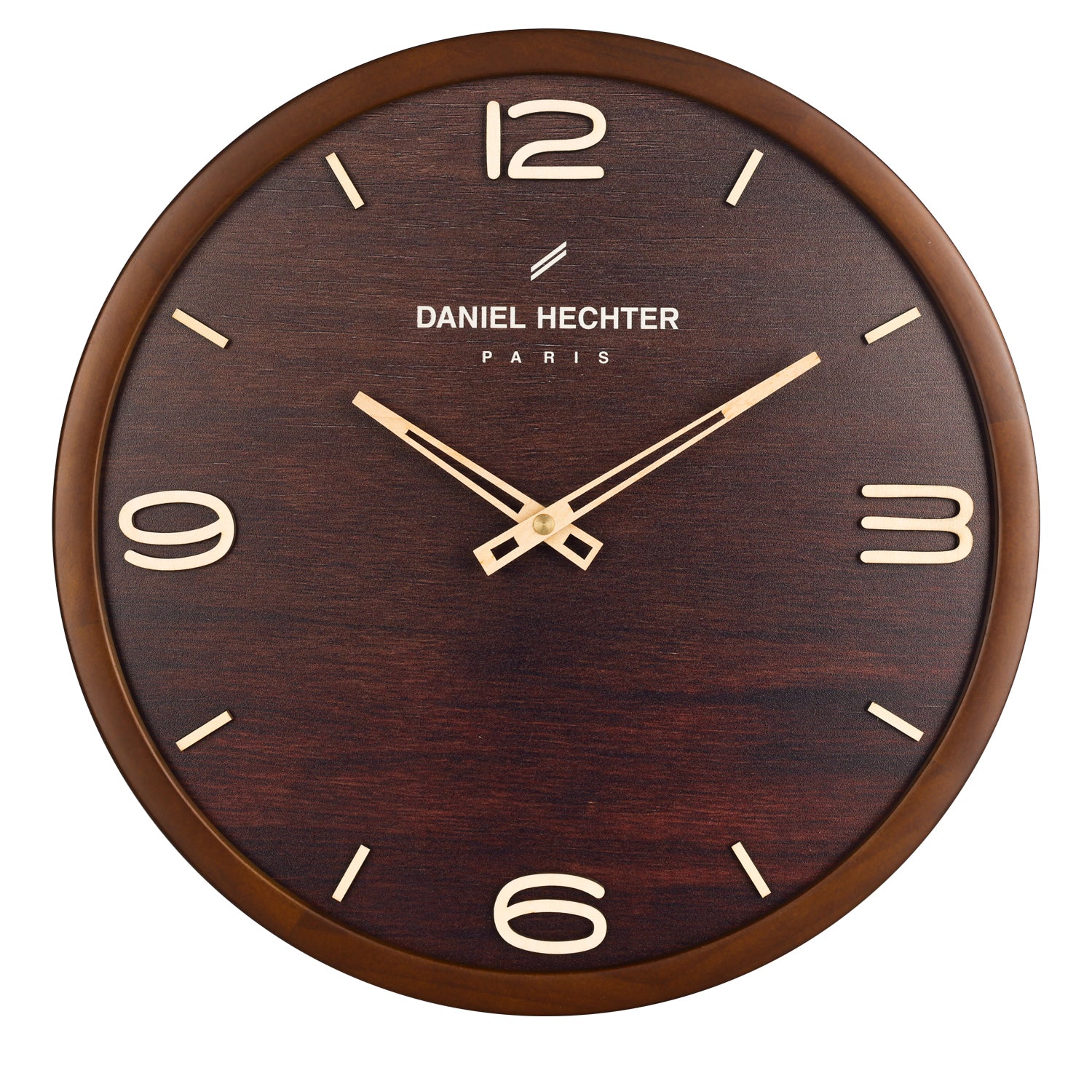 Daniel Hechter Paris Wall Clock, Silent Sweep Non-Ticking Quartz Movement,Wood-Grain Dial, Brown Wooden Frame - DHCL1005-22