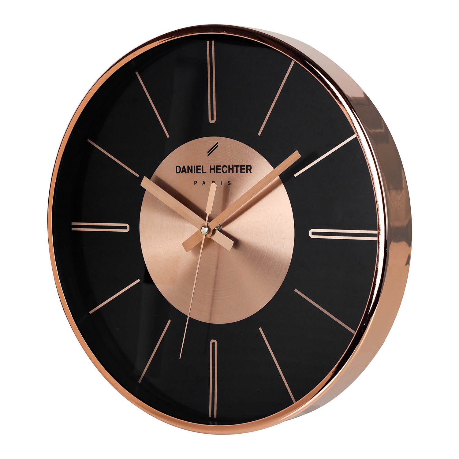 Daniel Hechter Paris Wall Clock, Silent Sweep Non-Ticking Quartz Movement,Black Dial, Rose Gold Aluminum Face & Metal Frame - DHCL1004-11