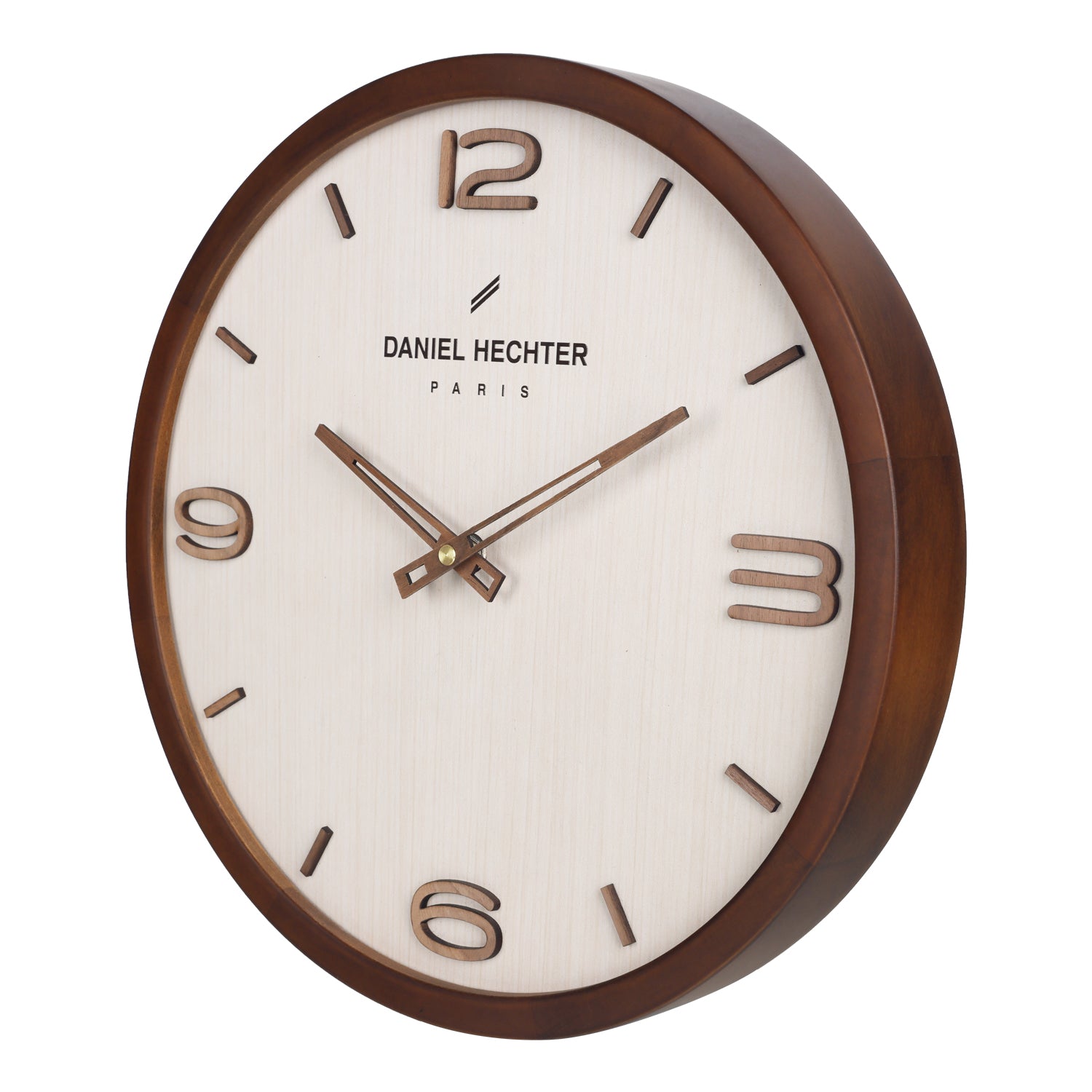 Daniel Hechter Paris Wall Clock, Silent Sweep Non-Ticking Quartz Movement, Wood-Grain Dial, Brown Wooden Frame - DHCL1005-33