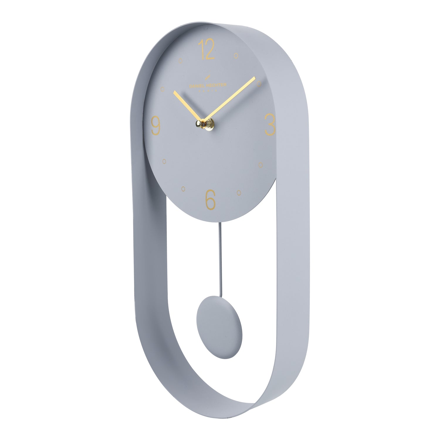 Daniel Hechter Paris Wall Clock, Silent Sweep Non-Ticking Quartz Movement, Grey Dial, Oval All-Metal Frame,Metal Pendulum - DHCL1006-33