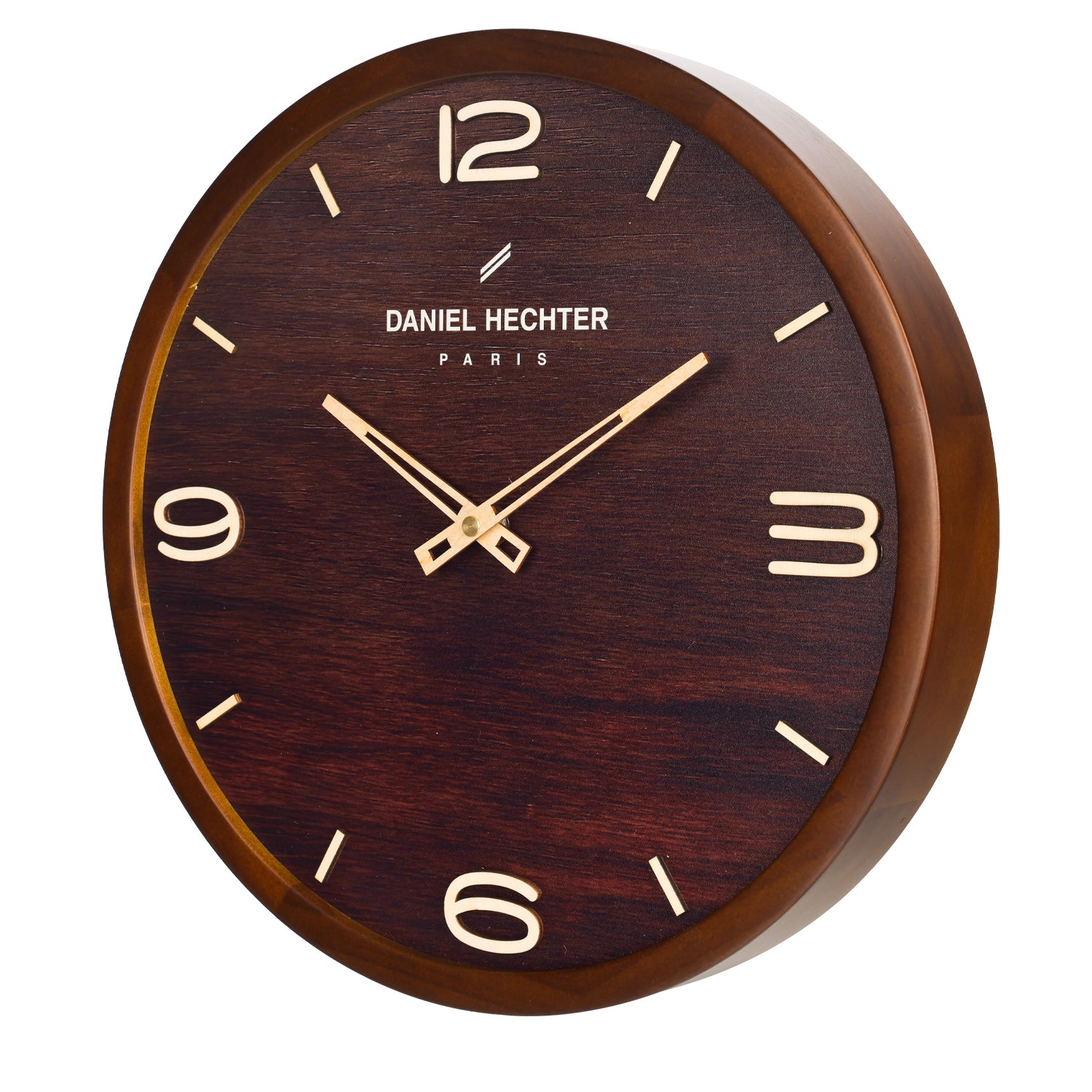 Daniel Hechter Paris Wall Clock, Silent Sweep Non-Ticking Quartz Movement,Wood-Grain Dial, Brown Wooden Frame - DHCL1005-22