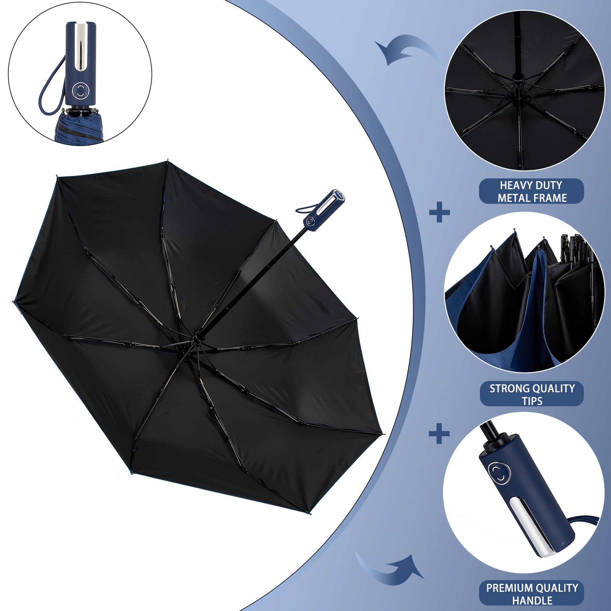 Daniel Hechter Paris Folding Umbrella Navy Blue - DHRUM01NVYBLU