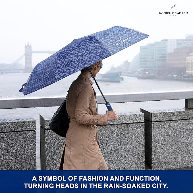 Daniel Hechter Paris Automatic Folding Umbrella Blue - DHRUMBLUPRNT