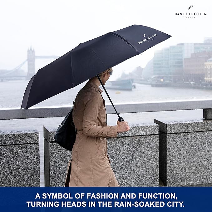 Daniel Hechter Paris UV Protection Unisex Auto Open and Close Umbrella Black - DHRUMBLK