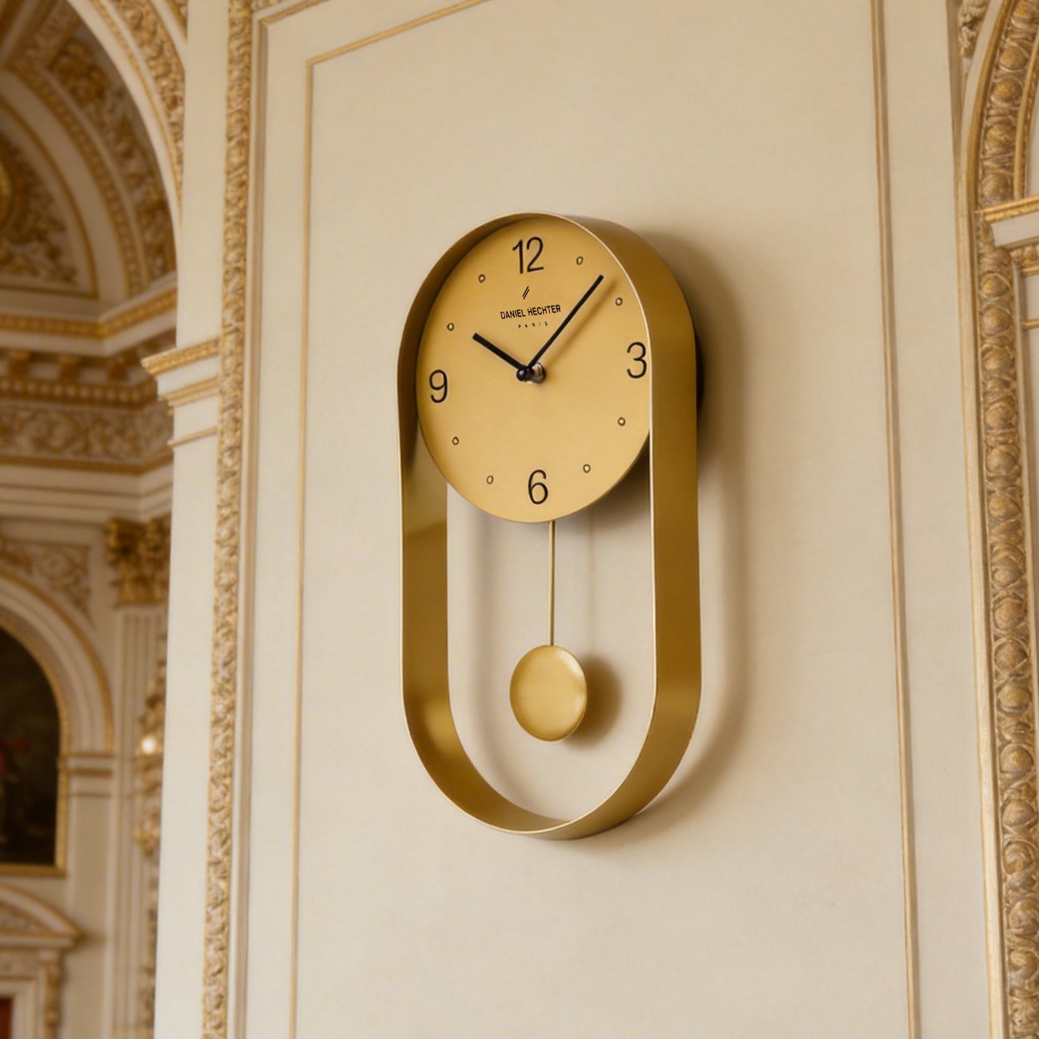 Daniel Hechter Paris Wall Clock, Silent Sweep Non-Ticking Quartz Movement, Oval All-Metal Frame,Metal Pendulum - DHCL1006-22