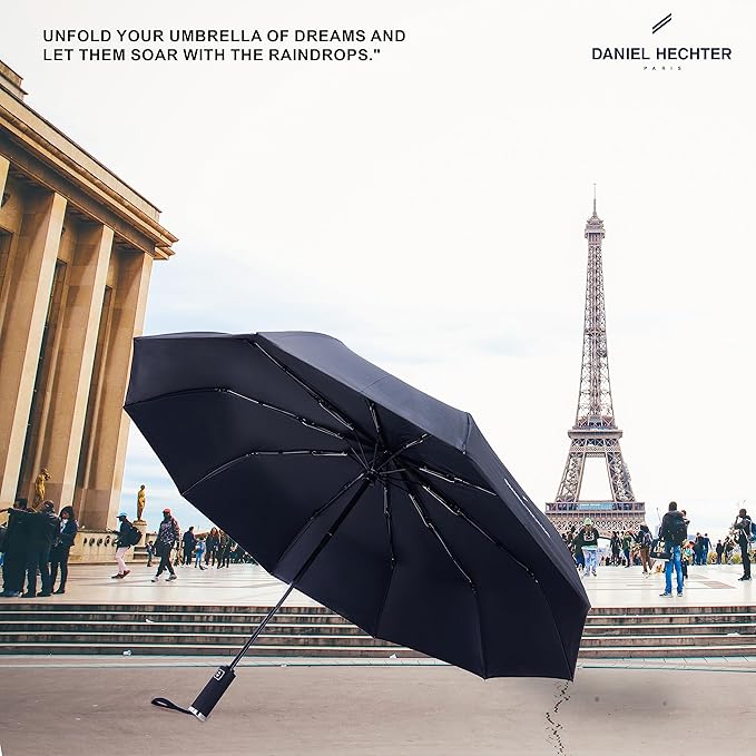 Daniel Hechter Paris UV Protection Unisex Auto Open and Close Umbrella Black - DHRUMBLK