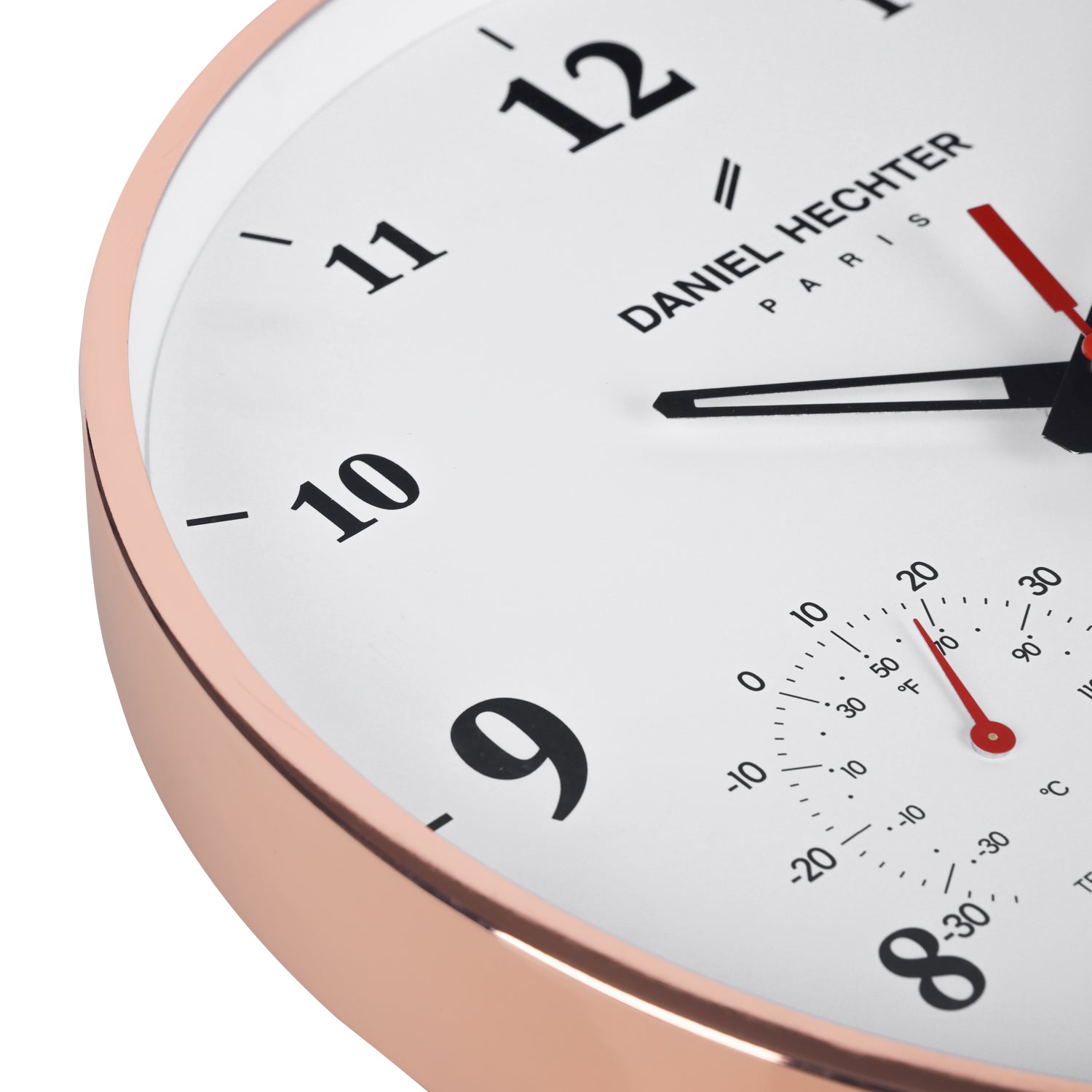 Daniel Hechter Paris Wall Clock, Silent Sweep Non-Ticking Quartz Movement, Temperature & Humidity Display, White Dial, Metal Frame - DHCL1002-22