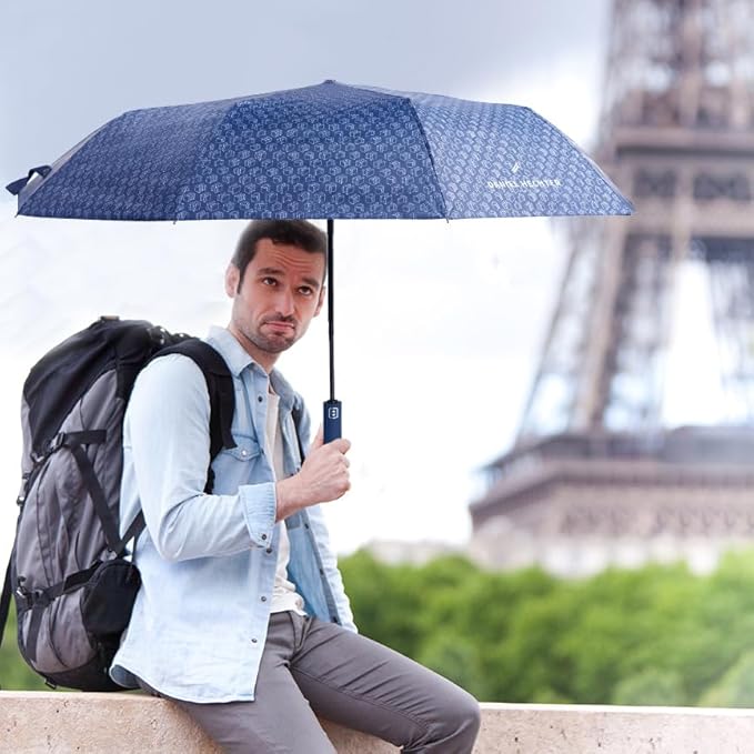 Daniel Hechter Paris Automatic Folding Umbrella Blue - DHRUMBLUPRNT