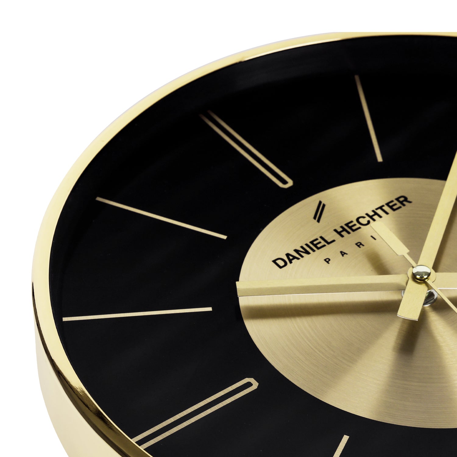 Daniel Hechter Paris Wall Clock, Silent Sweep Non-Ticking Quartz Movement, Black Dial, Gold Aluminum Face & Metal Frame - DHCL1004-22