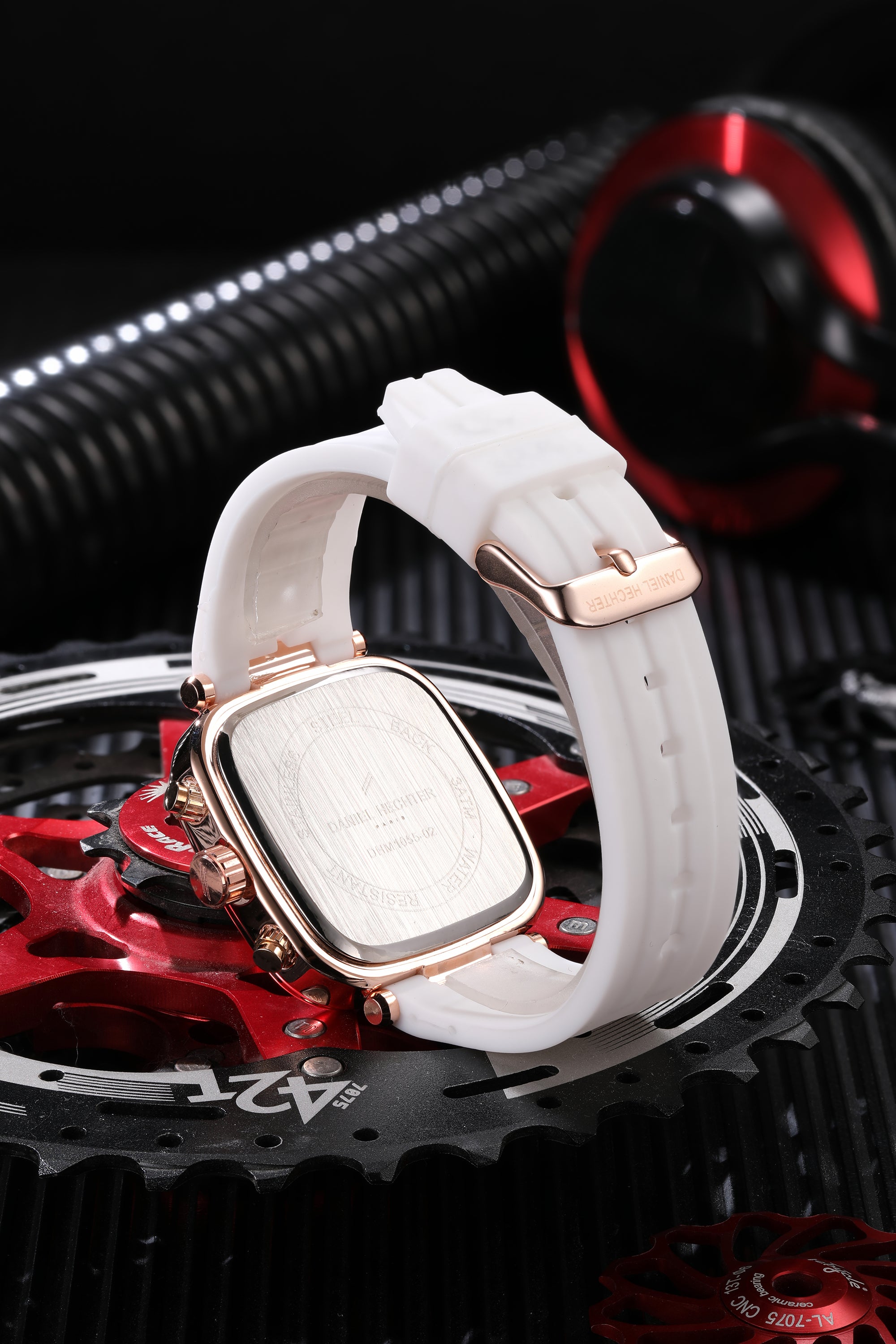 Daniel Hechter Paris Chronograph Analog Quartz Watch for Men with White/RoseGold Square Dial, Luminous Hands & Baton Hour Markers and White Silicone Strap - DHM1055-02