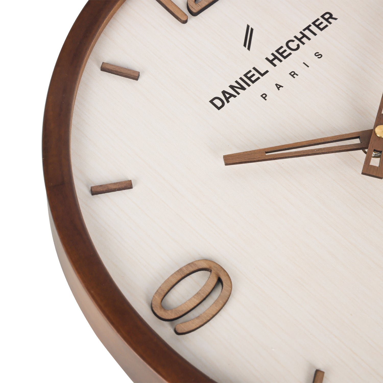 Daniel Hechter Paris Wall Clock, Silent Sweep Non-Ticking Quartz Movement, Wood-Grain Dial, Brown Wooden Frame - DHCL1005-33