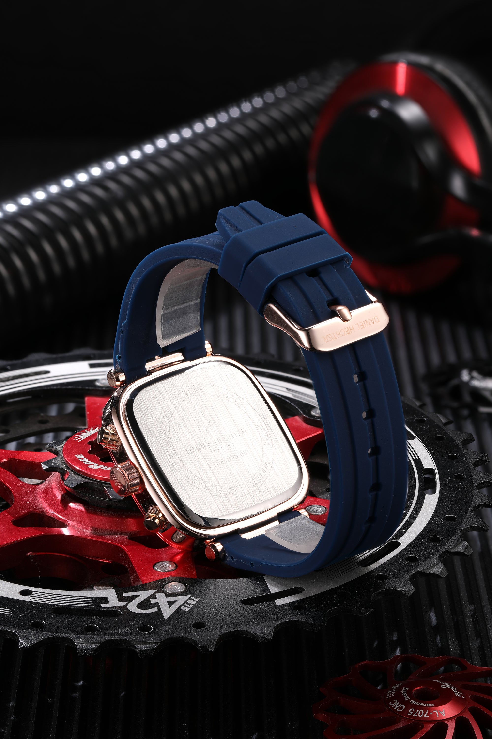 Daniel Hechter Paris Chronograph Analog Quartz Watch for Men with Blue/RoseGold Square Dial, Luminous Hands & Baton Hour Markers and Blue Silicone Strap - DHM1055-05