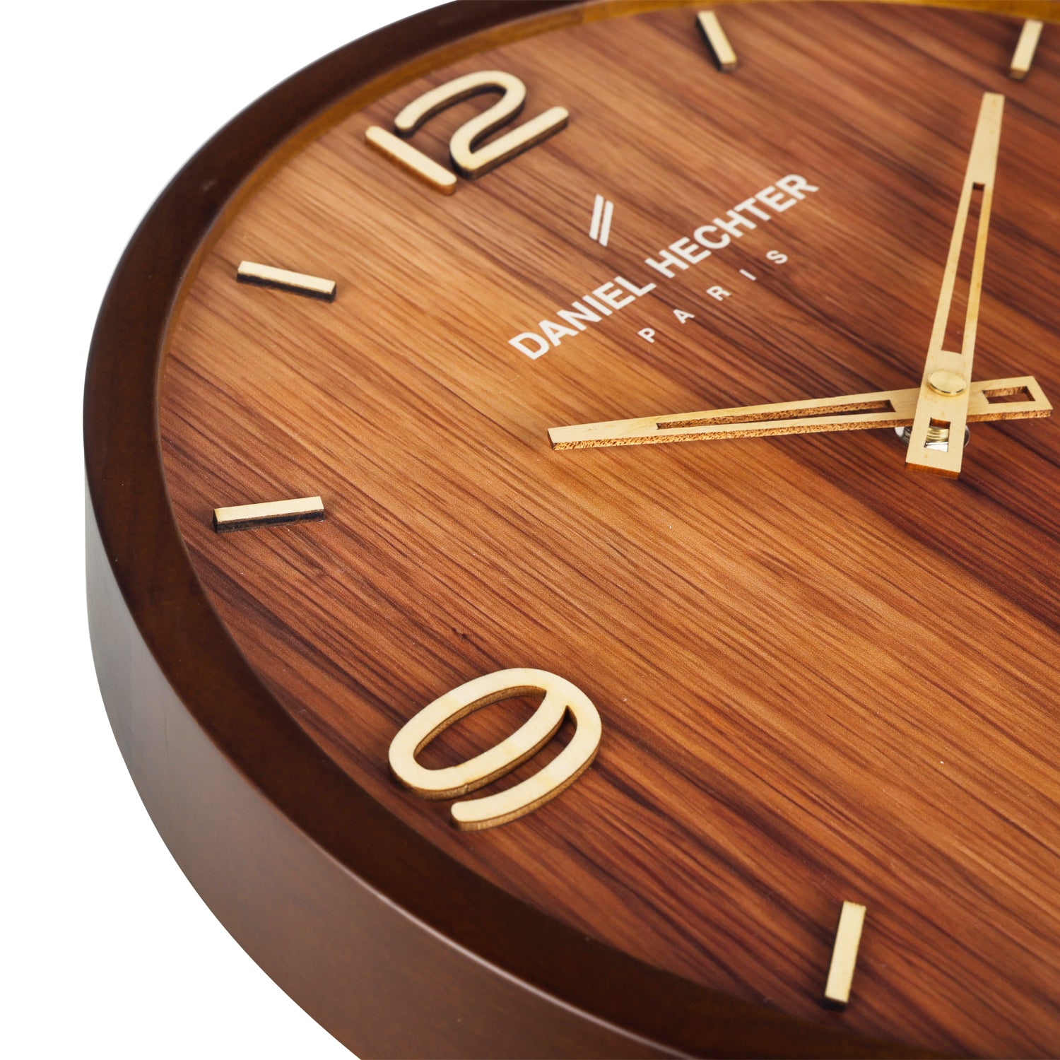 Daniel Hechter Paris Wall Clock, Silent Sweep Non-Ticking Quartz Movement,Wood-Grain Dial, Brown Wooden Frame - DHCL1005-11