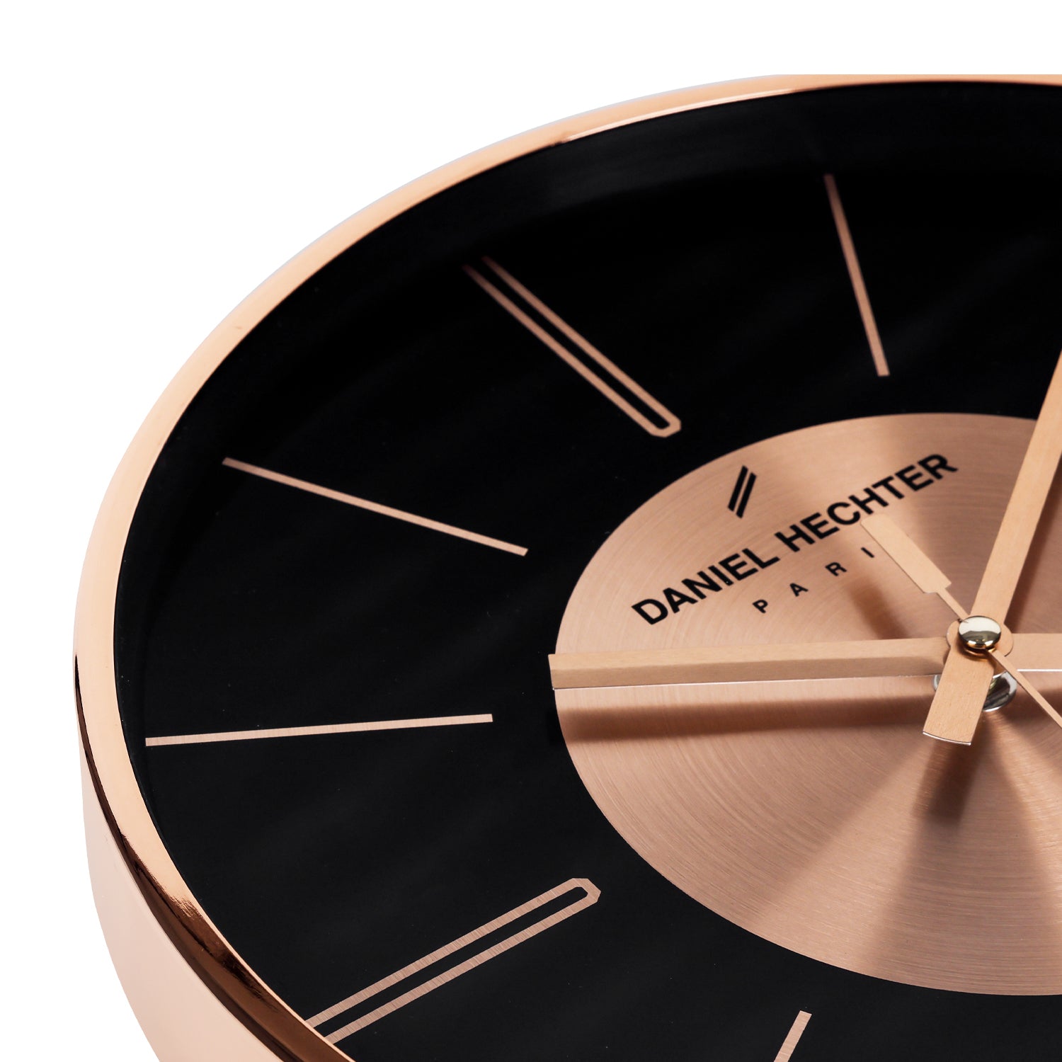 Daniel Hechter Paris Wall Clock, Silent Sweep Non-Ticking Quartz Movement,Black Dial, Rose Gold Aluminum Face & Metal Frame - DHCL1004-11