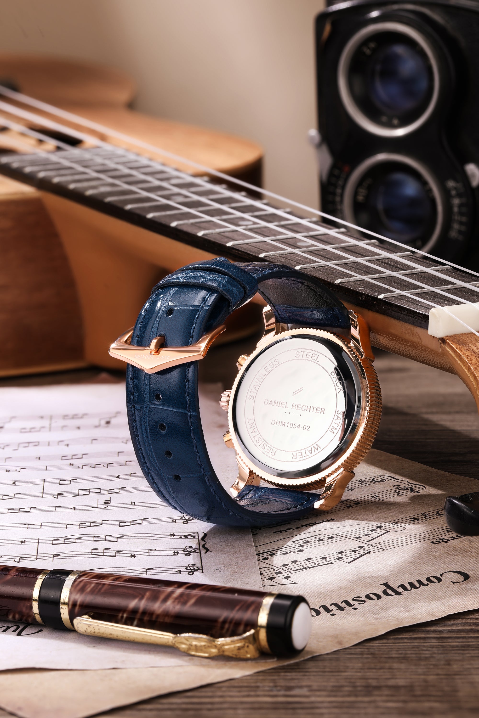 Daniel Hechter Paris Analog Quartz Watch for Men with Blue Round Dial, Day/Night Indicator, Small Seconds Sub-Dials and Blue Leather Strap - DHM1054-02