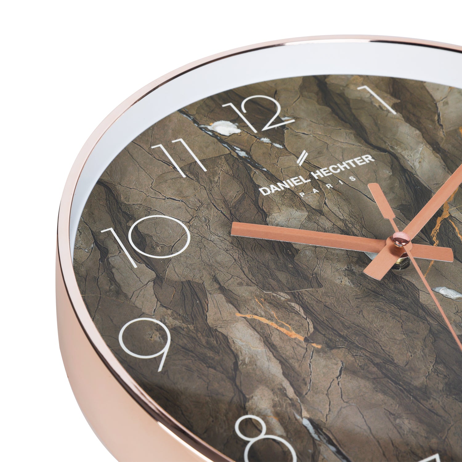 Daniel Hechter Paris Wall Clock, Silent Sweep Non-Ticking Quartz Movement,  Brown Marble Dial, Rose Gold Plastic Frame - DHCL1003-02