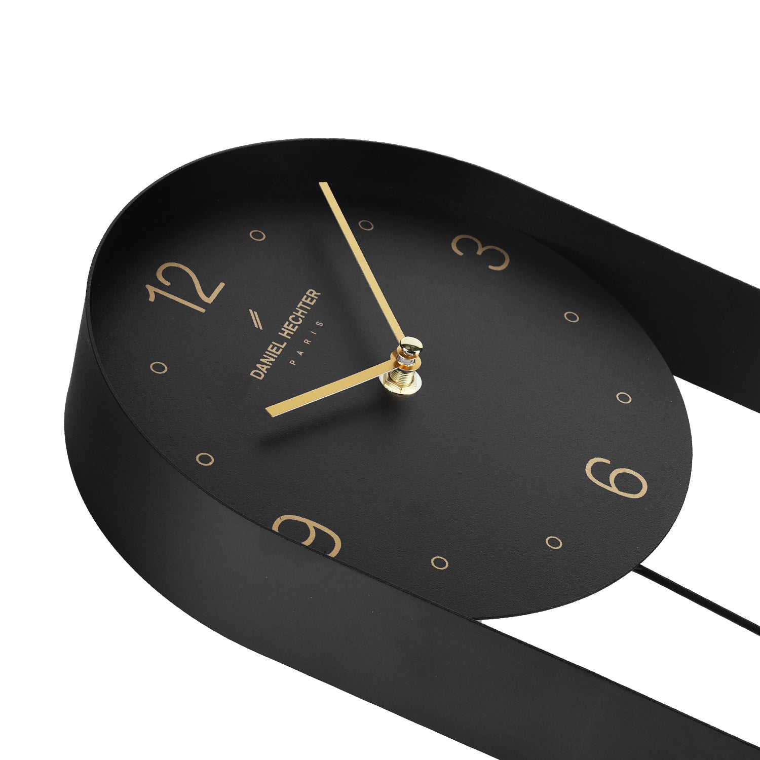Daniel Hechter Paris Wall Clock, Silent Sweep Non-Ticking Quartz Movement, Black Dial, Oval All-Metal Frame,Metal Pendulum - DHCL1006-11