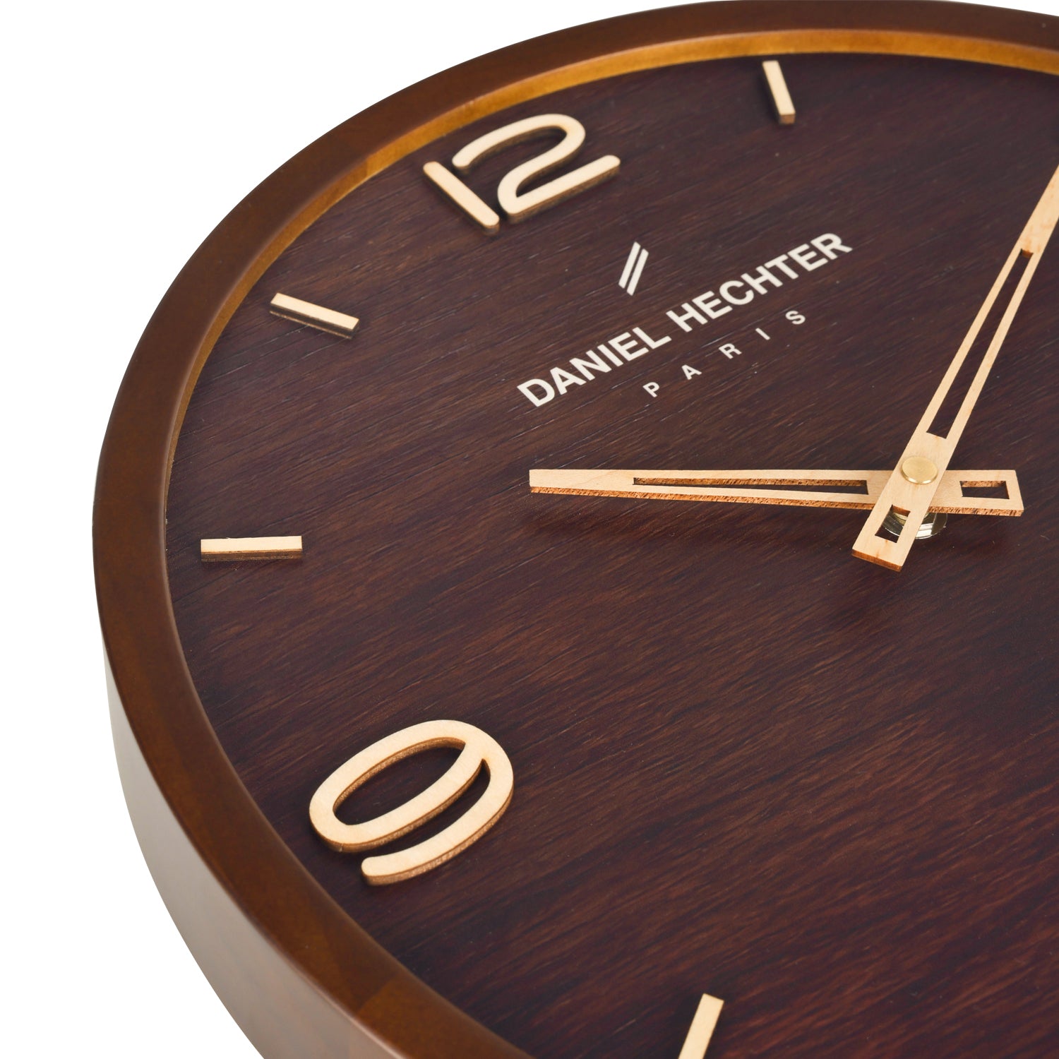 Daniel Hechter Paris Wall Clock, Silent Sweep Non-Ticking Quartz Movement,Wood-Grain Dial, Brown Wooden Frame - DHCL1005-22