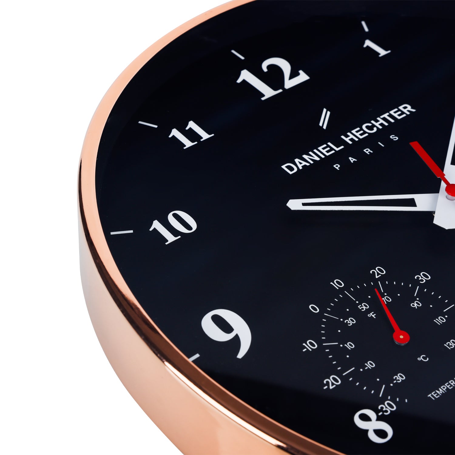 Daniel Hechter Paris Wall Clock, Silent Sweep Non-Ticking Quartz Movement, Temperature & Humidity Display, Black Dial, Metal Frame - DHCL1002-11