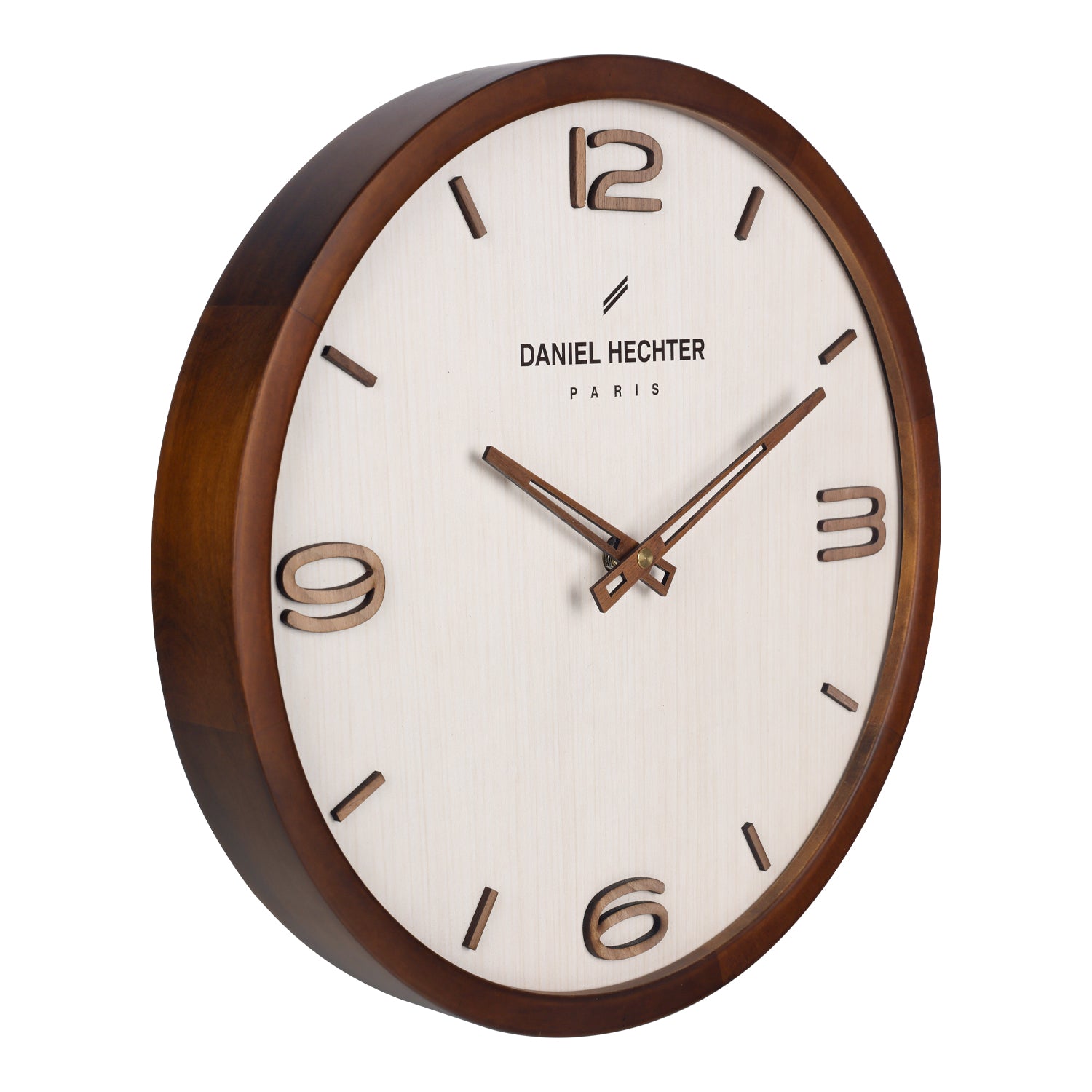 Daniel Hechter Paris Wall Clock, Silent Sweep Non-Ticking Quartz Movement, Wood-Grain Dial, Brown Wooden Frame - DHCL1005-33