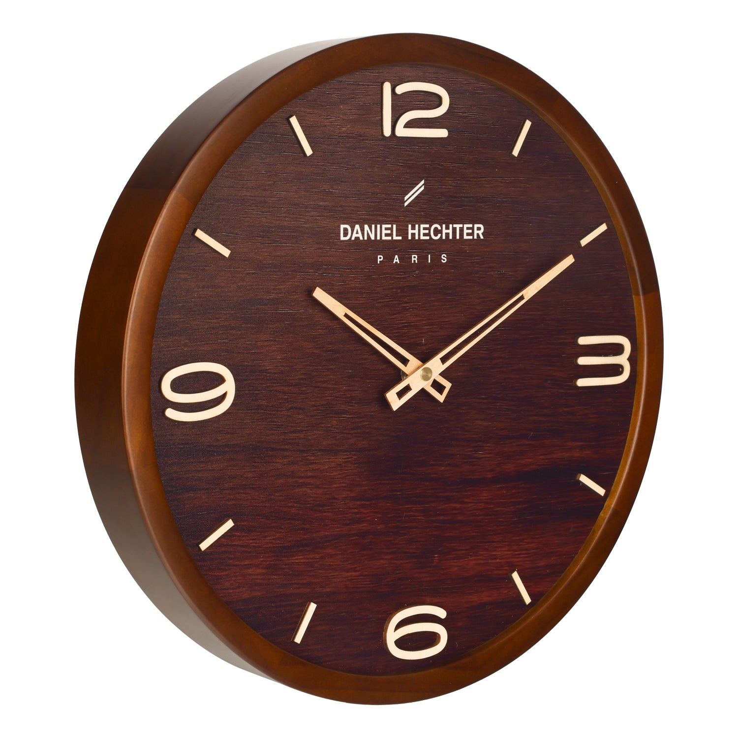 Daniel Hechter Paris Wall Clock, Silent Sweep Non-Ticking Quartz Movement,Wood-Grain Dial, Brown Wooden Frame - DHCL1005-22
