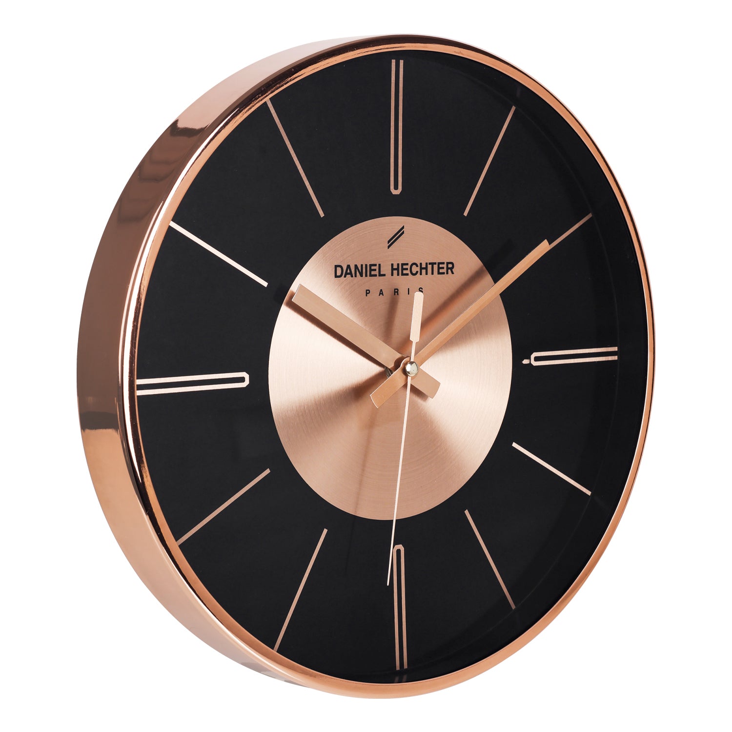 Daniel Hechter Paris Wall Clock, Silent Sweep Non-Ticking Quartz Movement,Black Dial, Rose Gold Aluminum Face & Metal Frame - DHCL1004-11