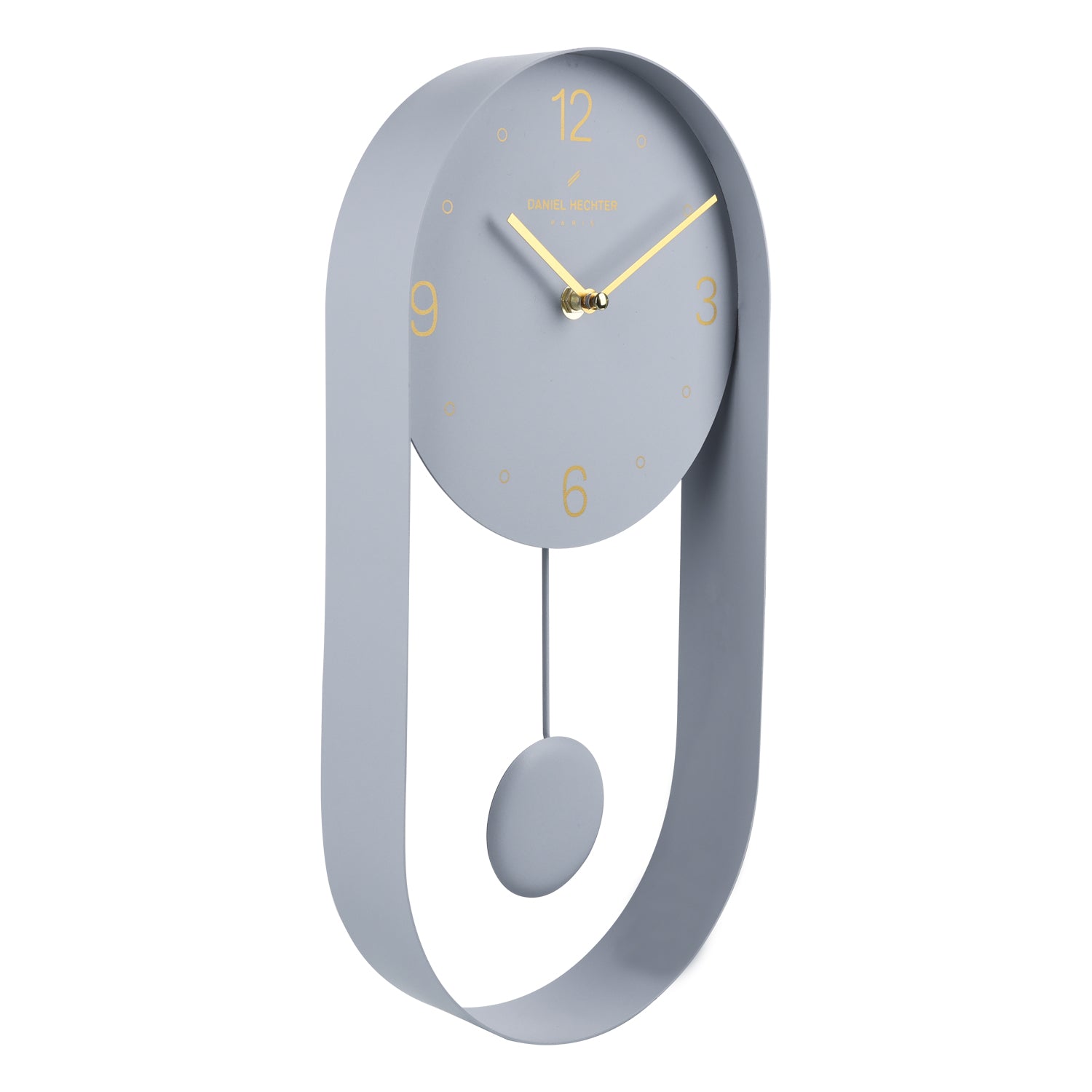 Daniel Hechter Paris Wall Clock, Silent Sweep Non-Ticking Quartz Movement, Grey Dial, Oval All-Metal Frame,Metal Pendulum - DHCL1006-33
