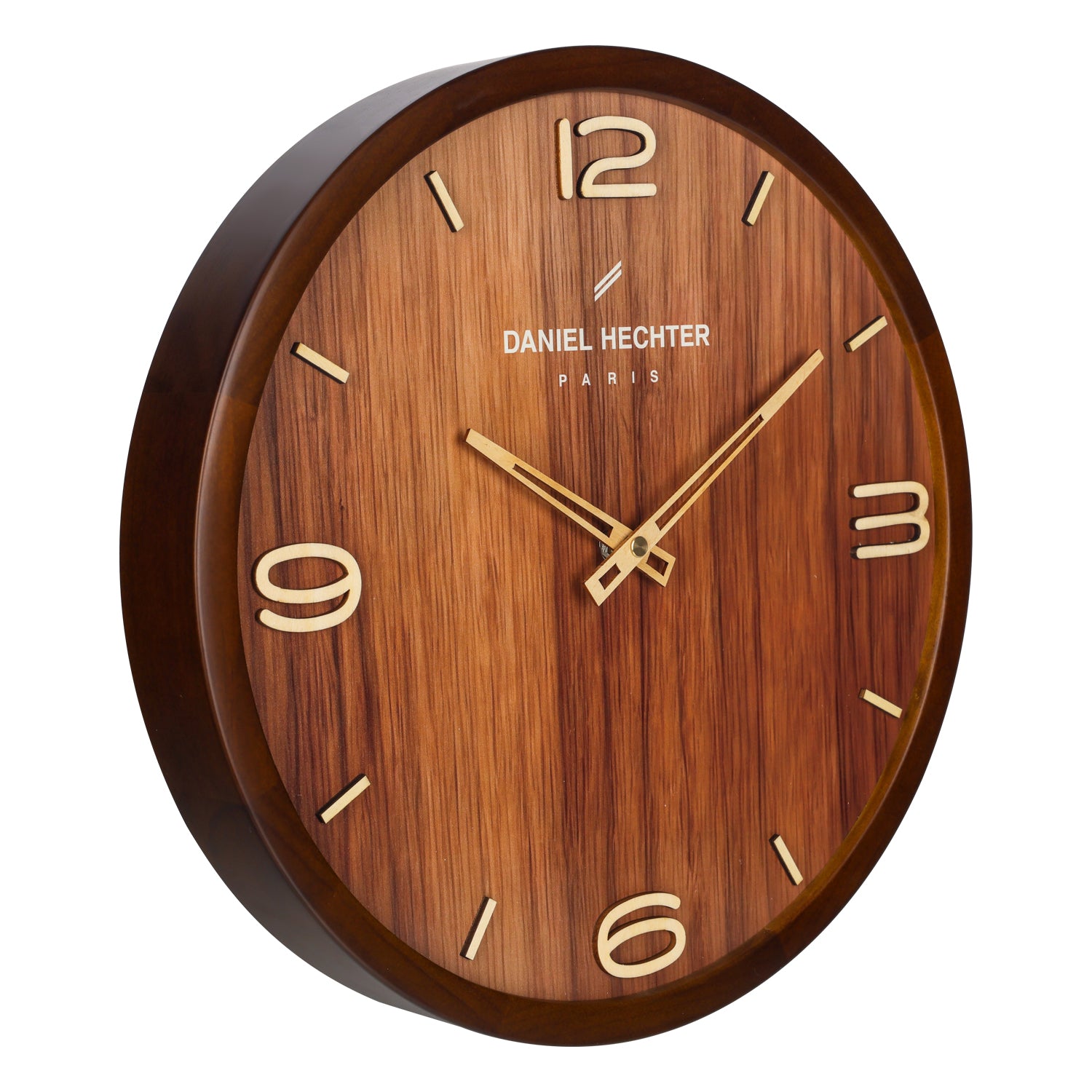 Daniel Hechter Paris Wall Clock, Silent Sweep Non-Ticking Quartz Movement,Wood-Grain Dial, Brown Wooden Frame - DHCL1005-11