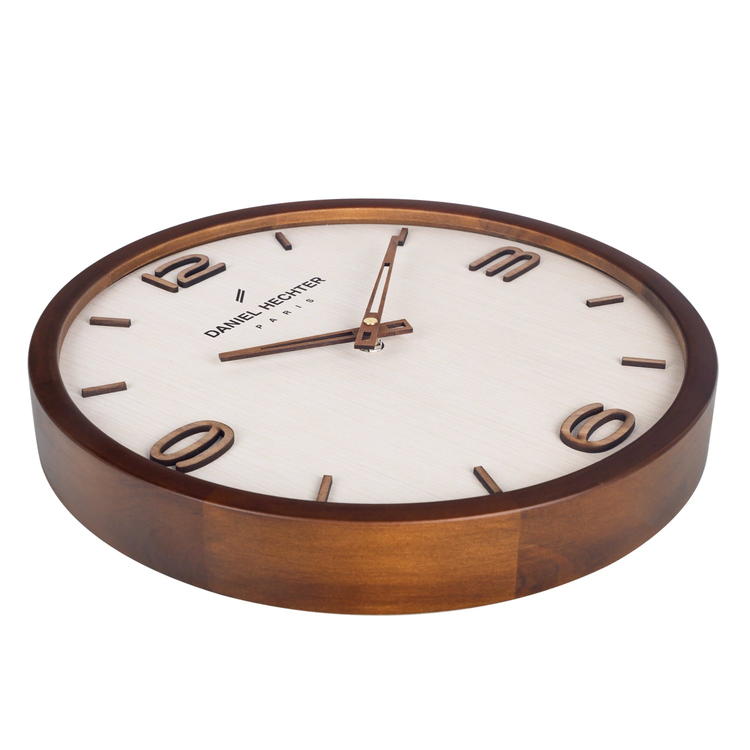 Daniel Hechter Paris Wall Clock, Silent Sweep Non-Ticking Quartz Movement, Wood-Grain Dial, Brown Wooden Frame - DHCL1005-33