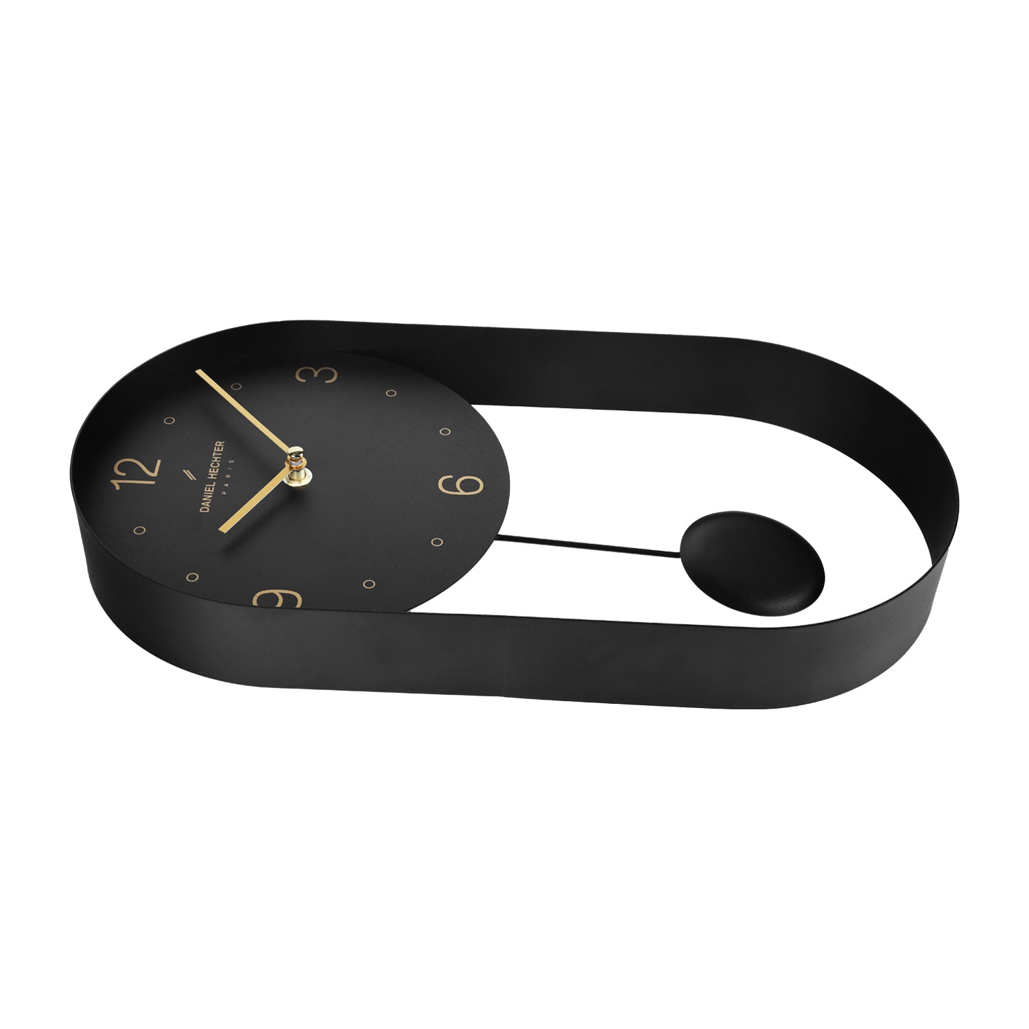 Daniel Hechter Paris Wall Clock, Silent Sweep Non-Ticking Quartz Movement, Black Dial, Oval All-Metal Frame,Metal Pendulum - DHCL1006-11