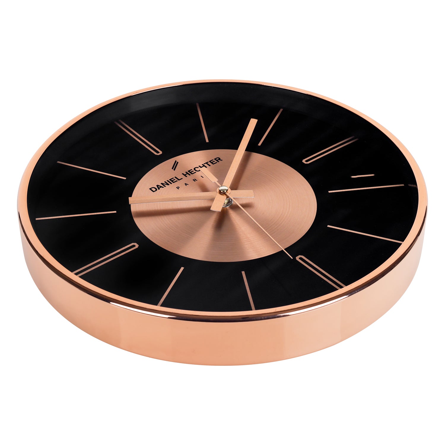 Daniel Hechter Paris Wall Clock, Silent Sweep Non-Ticking Quartz Movement,Black Dial, Rose Gold Aluminum Face & Metal Frame - DHCL1004-11