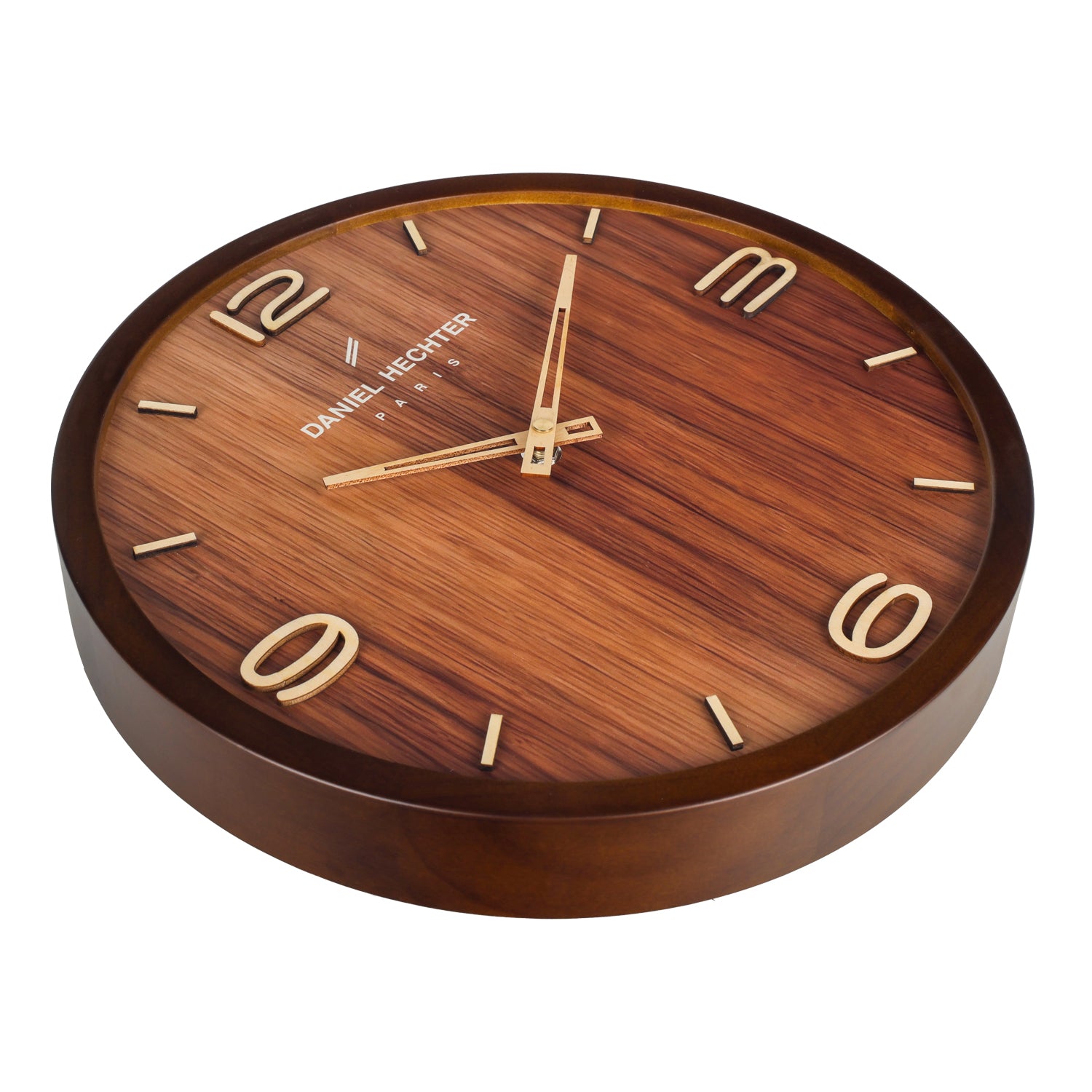 Daniel Hechter Paris Wall Clock, Silent Sweep Non-Ticking Quartz Movement,Wood-Grain Dial, Brown Wooden Frame - DHCL1005-11