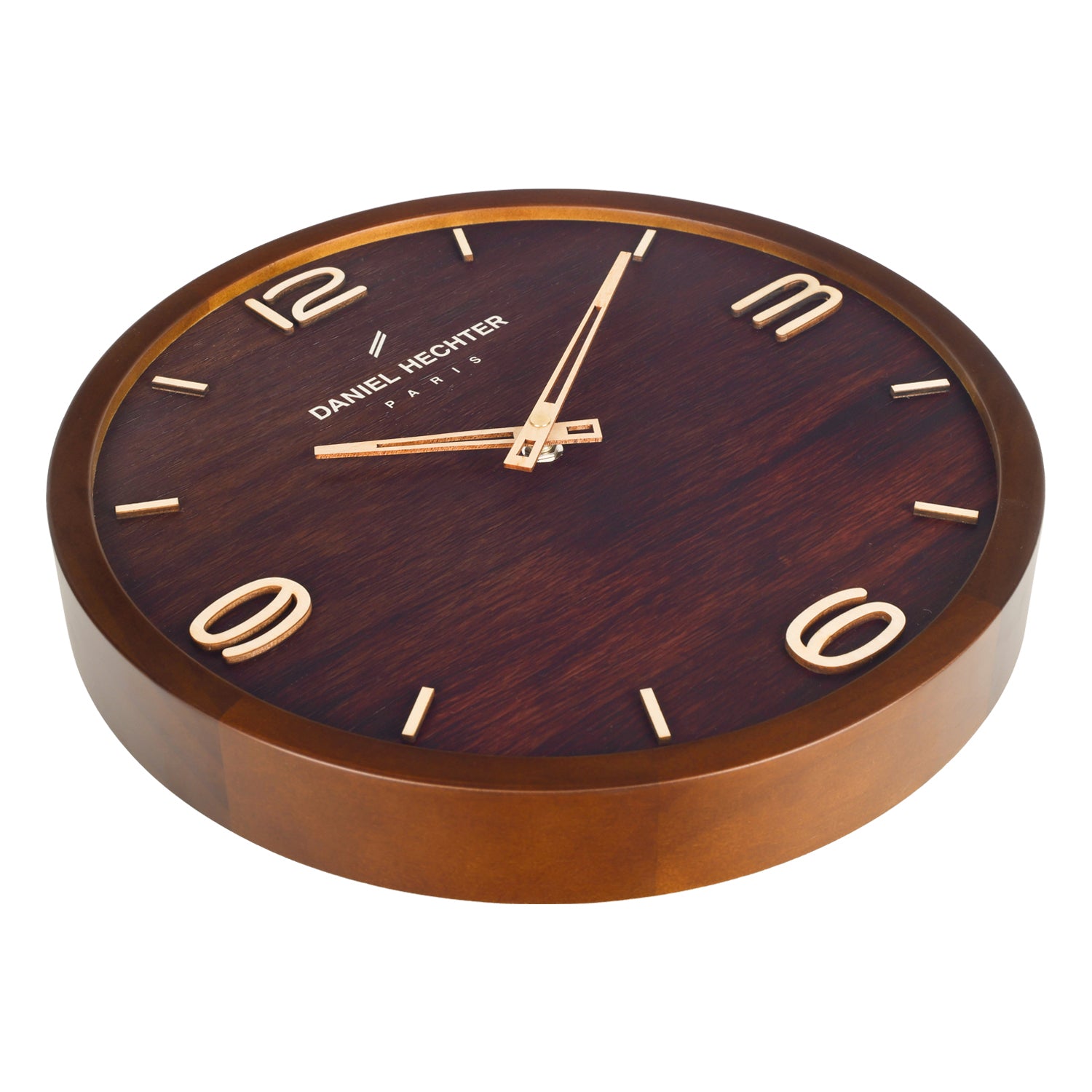 Daniel Hechter Paris Wall Clock, Silent Sweep Non-Ticking Quartz Movement,Wood-Grain Dial, Brown Wooden Frame - DHCL1005-22