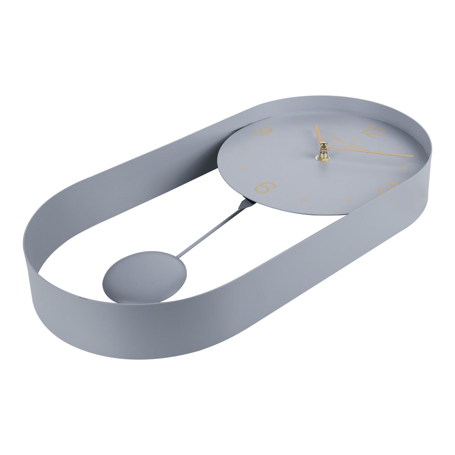 Daniel Hechter Paris Wall Clock, Silent Sweep Non-Ticking Quartz Movement, Grey Dial, Oval All-Metal Frame,Metal Pendulum - DHCL1006-33