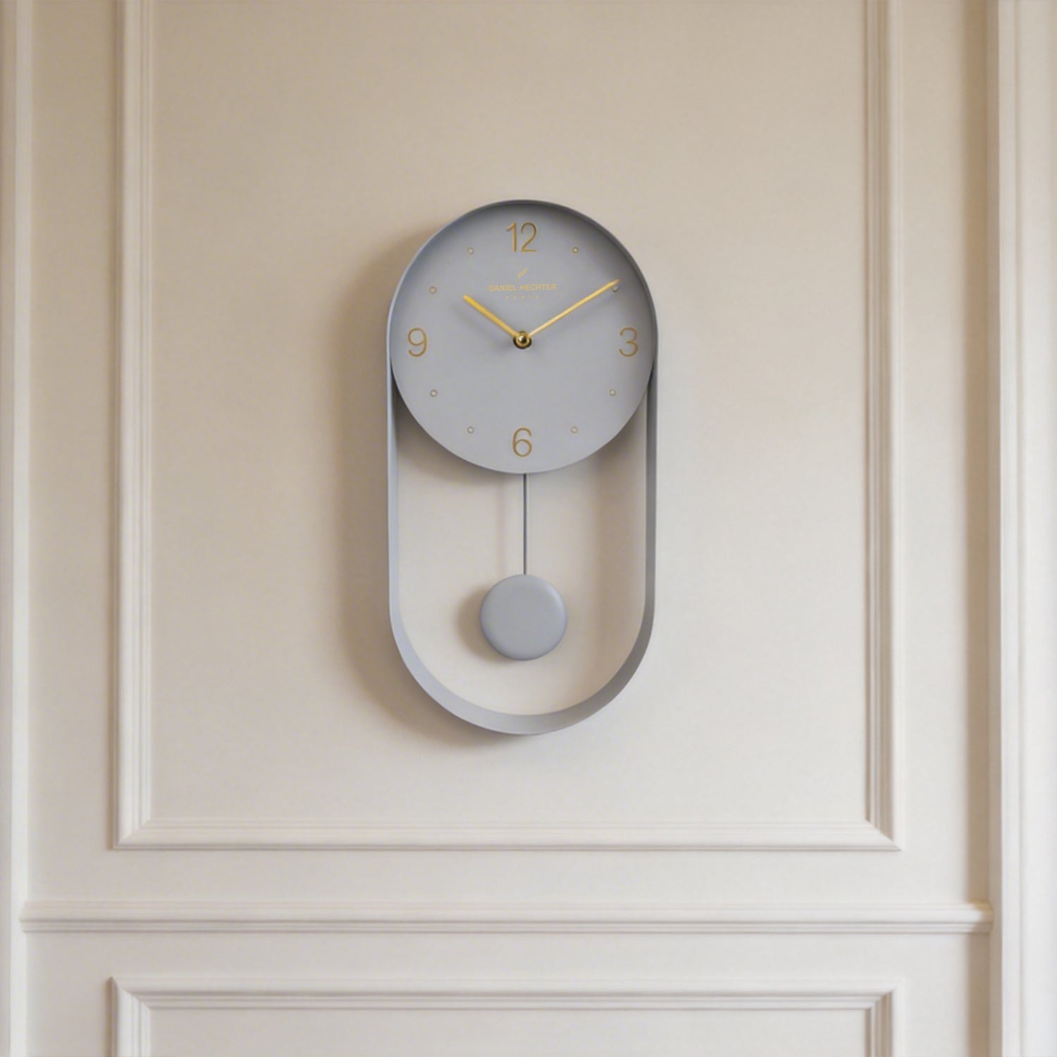 Daniel Hechter Paris Wall Clock, Silent Sweep Non-Ticking Quartz Movement, Grey Dial, Oval All-Metal Frame,Metal Pendulum - DHCL1006-33