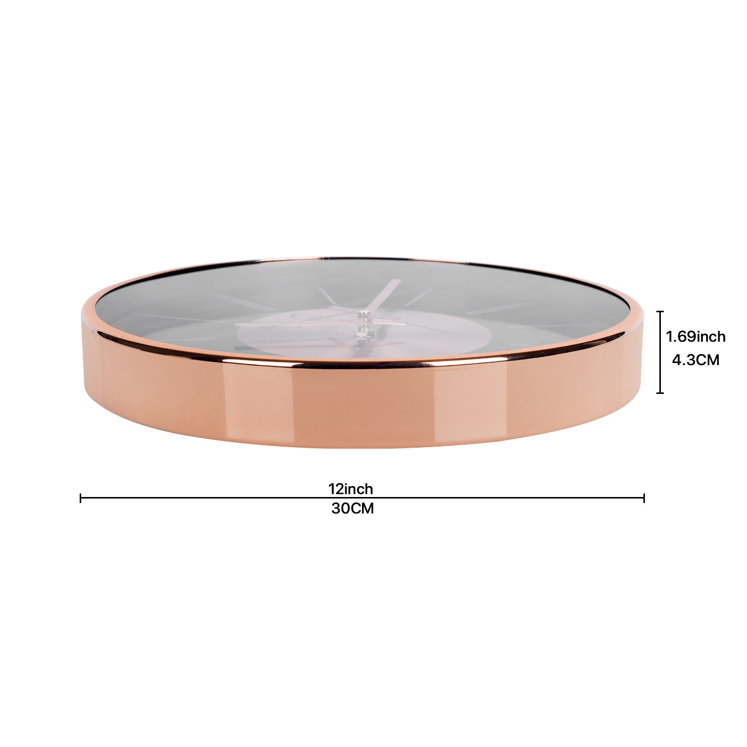 Daniel Hechter Paris Wall Clock, Silent Sweep Non-Ticking Quartz Movement,Black Dial, Rose Gold Aluminum Face & Metal Frame - DHCL1004-11
