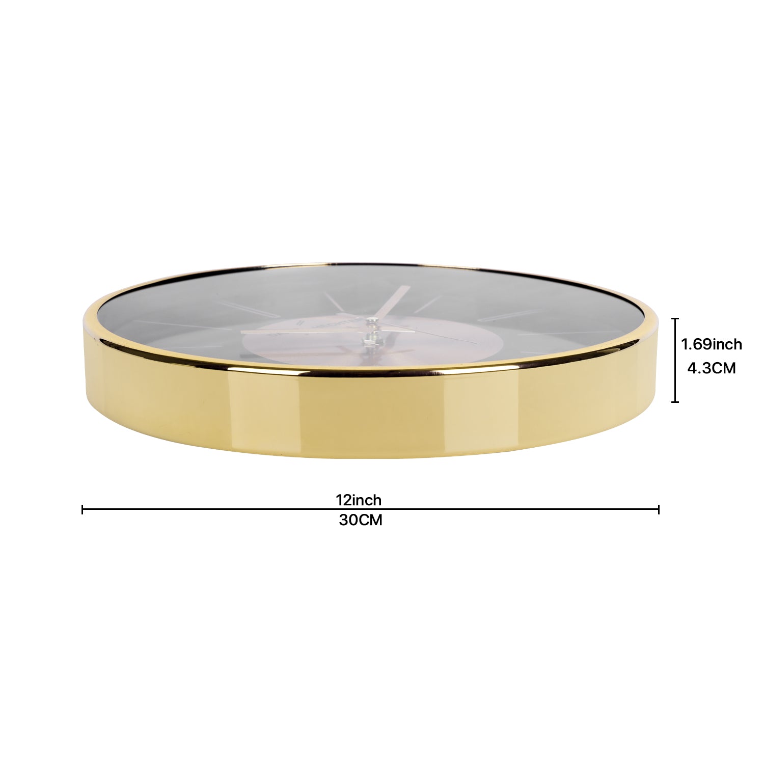 Daniel Hechter Paris Wall Clock, Silent Sweep Non-Ticking Quartz Movement, Black Dial, Gold Aluminum Face & Metal Frame - DHCL1004-22
