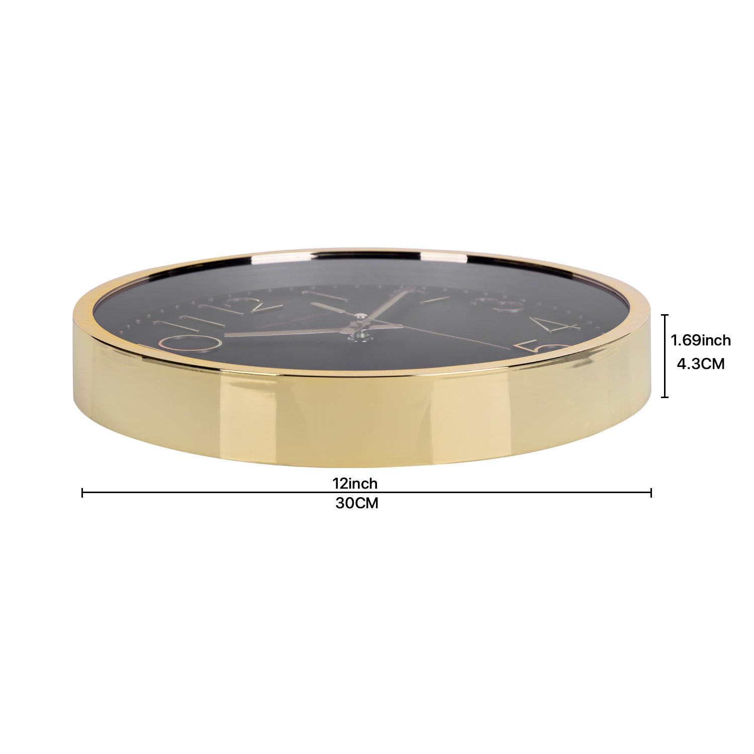 Daniel Hechter Paris Wall Clock, Silent Sweep Non-Ticking Quartz Movement, Black Dial, Gold Plastic Frame, 3D Numerals - DHCL1001-02