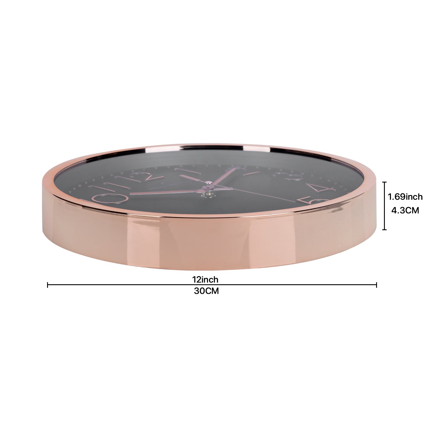 Daniel Hechter Paris Wall Clock, Silent Sweep Non-Ticking Quartz Movement, Black Dial, Rose Gold Plastic Frame, 3D Numerals, Modern Decorative Clock for Home & Office - DHCL1001-01