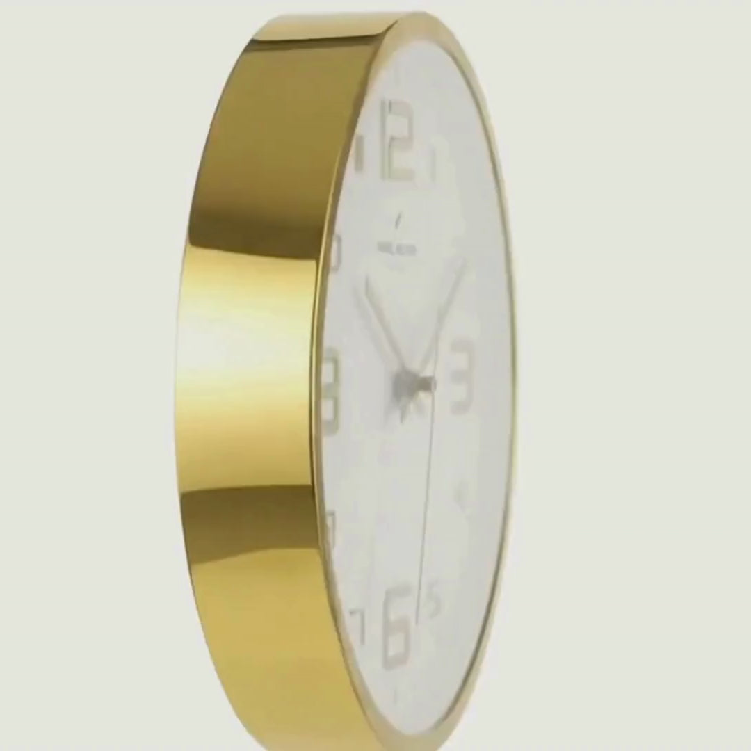 Daniel Hechter Paris Wall Clock, Silent Sweep Non-Ticking Quartz Movement, White Dial, Gold Plastic Frame, 3D Numerals - DHCL1002-02