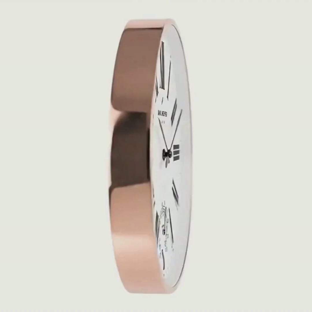 Daniel Hechter Paris Wall Clock, Silent Sweep Non-Ticking Quartz Movement, Temperature Display, White Dial, Rose Gold Metal Frame - DHCL1003-11
