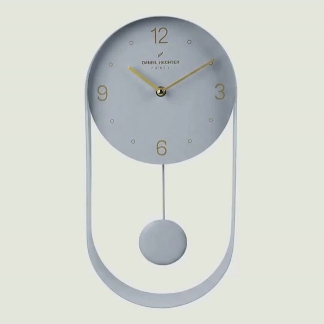 Daniel Hechter Paris Wall Clock, Silent Sweep Non-Ticking Quartz Movement, Grey Dial, Oval All-Metal Frame,Metal Pendulum - DHCL1006-33
