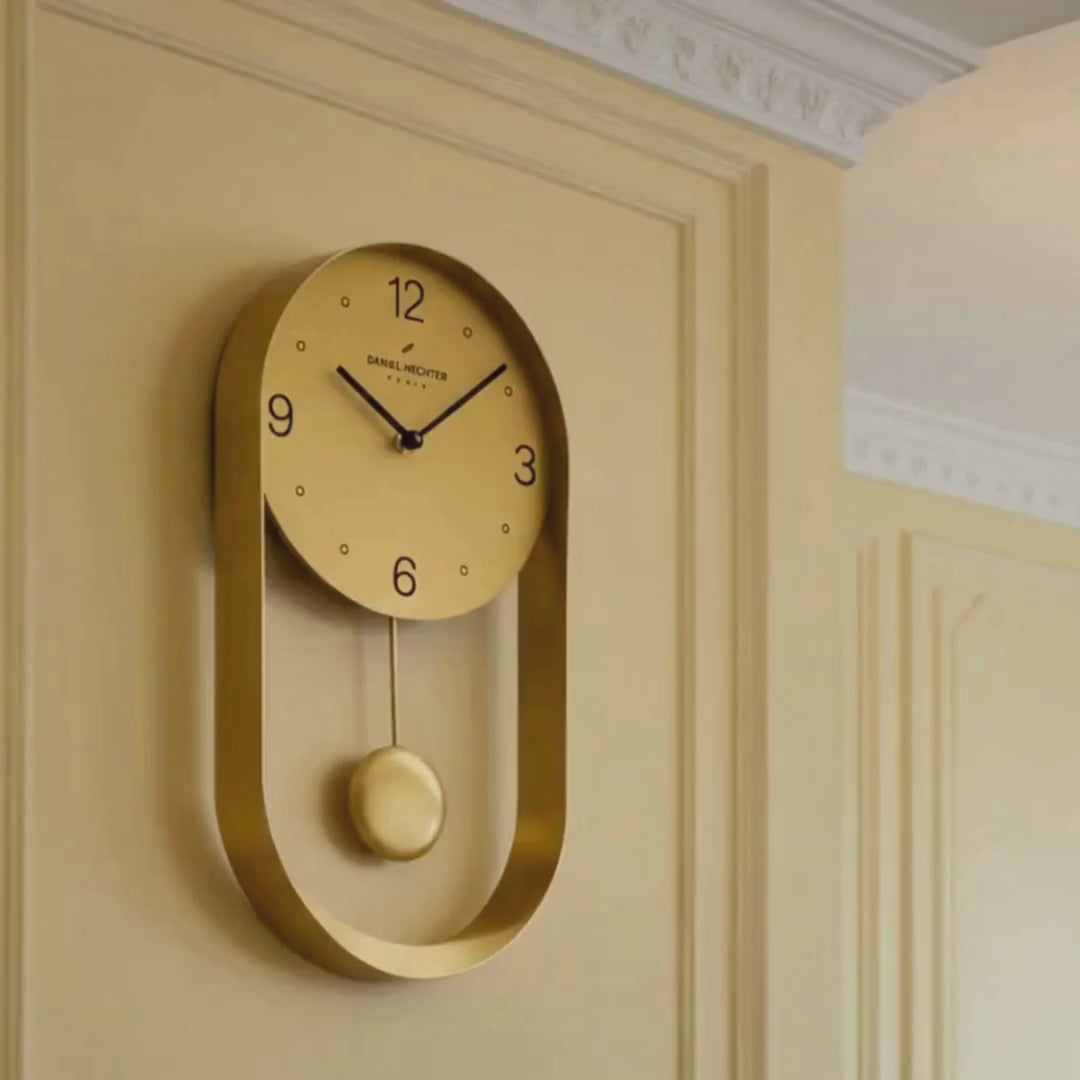 Daniel Hechter Paris Wall Clock, Silent Sweep Non-Ticking Quartz Movement, Oval All-Metal Frame,Metal Pendulum - DHCL1006-22