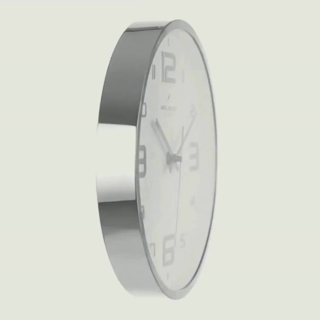 Daniel Hechter Paris Wall Clock, Silent Sweep Non-Ticking Quartz Movement, White Dial, Silver Plastic Frame, 3D Numerals - DHCL1002-03